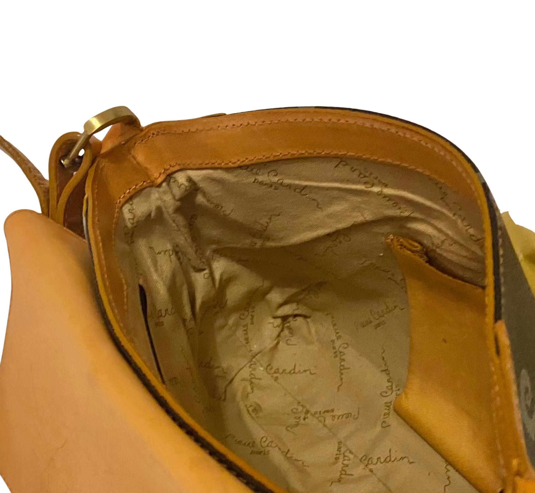 Beige 1980s Pierre Cardin Black Tan Logo Flap Shoulder Bag For Sale