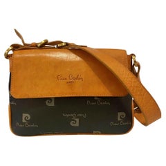 1980s Pierre Cardin Black Tan Logo Flap Shoulder Bag