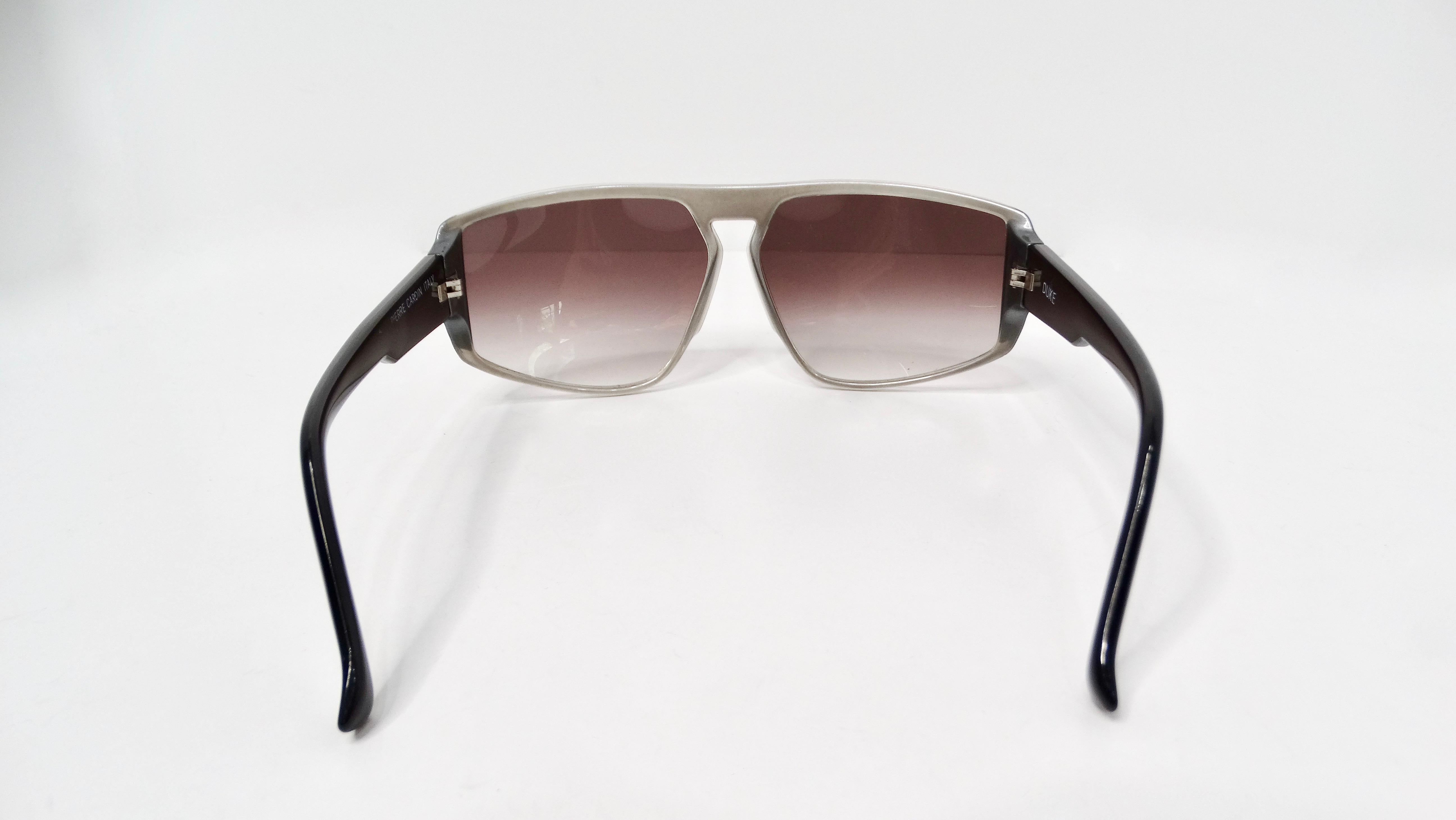 Lunettes de soleil aviateur Pierre Cardin des années 1980, monture grise et noire, verres dégradés Unisexe en vente