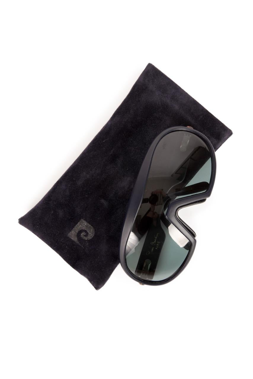 1980s Pierre Cardin Paris Model 50/7 Blue Mask-Style Sunglasses with Pouch 5