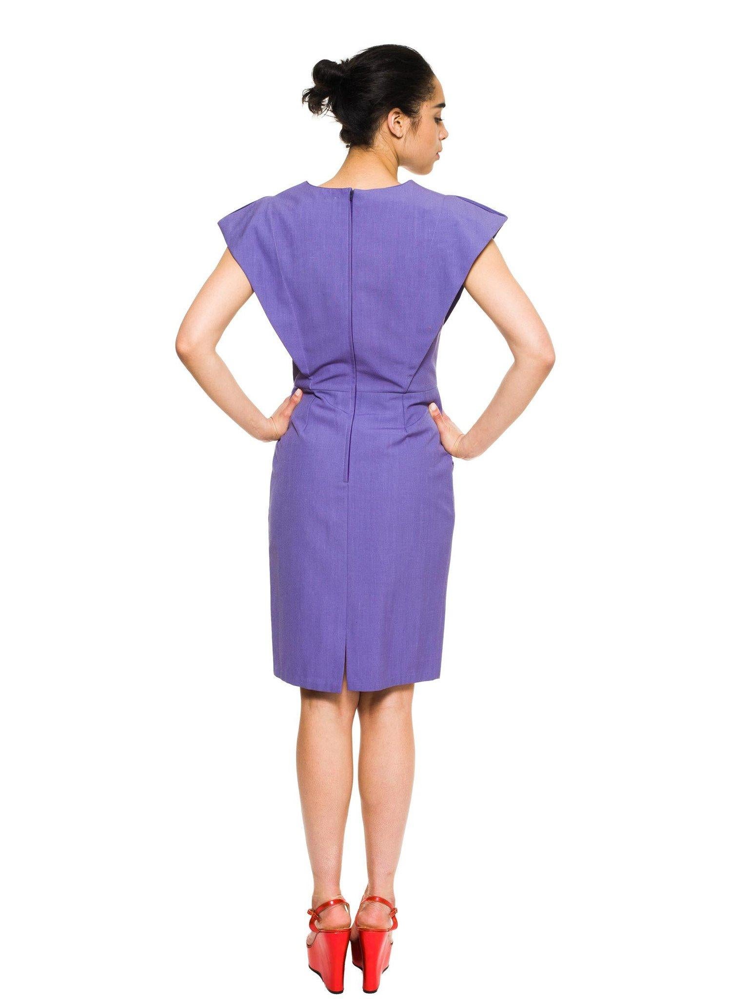 Women's 1980S PIERRE CARDIN Purple Poly/Viscose Sculptural Shoulder  Dress With Pockets