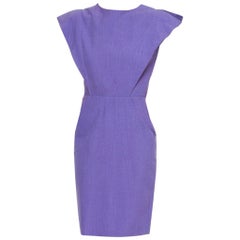 1980S PIERRE CARDIN Purple Poly/Viscose Sculptural Shoulder  Dress With Pockets