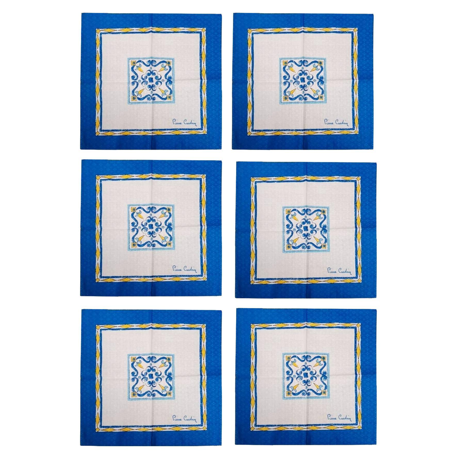 Set di 6 tovaglioli con stampa maiolica anni '80 di Pierre Cardin