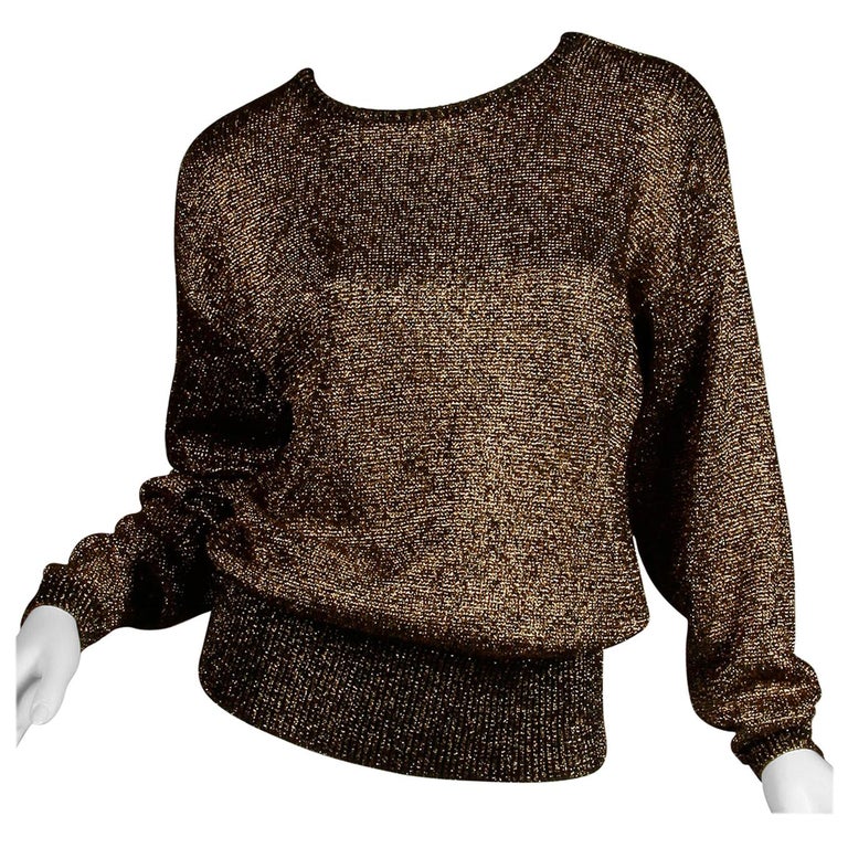 1980s Pierre Cardin Vintage Metallic Gold Knit Sweater Top or Jumper at  1stDibs