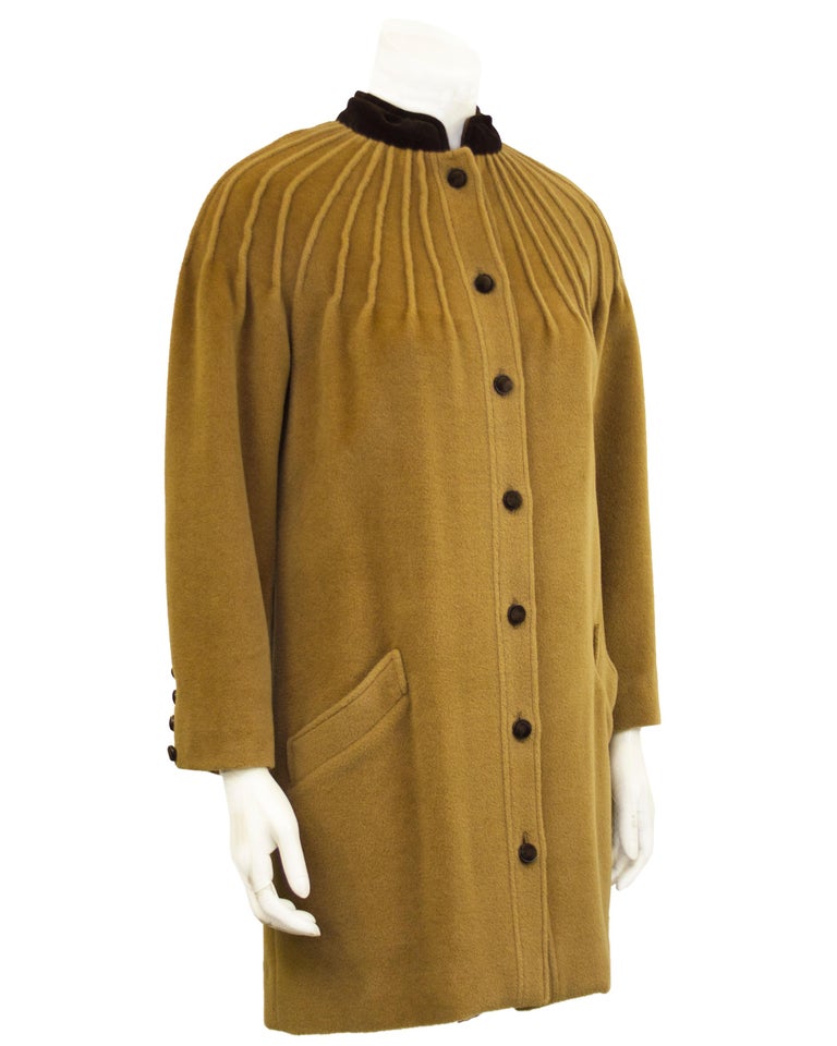 1980’s Valentino Pin-Tuck Detail Tan Wool Coat at 1stDibs