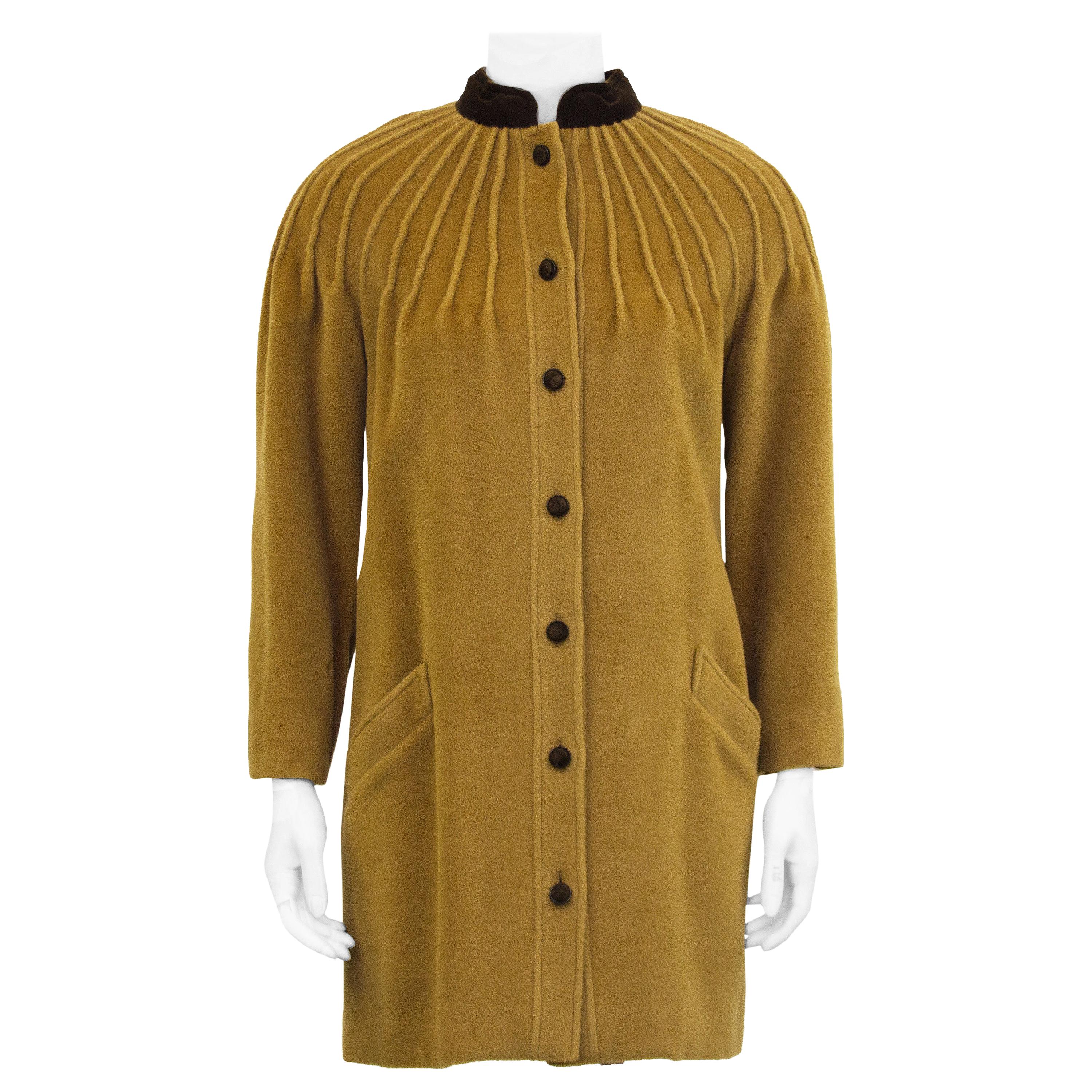1980’s Valentino Pin-Tuck Detail Tan Wool Coat