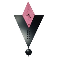 Vintage 1980s Pink and Black Pendulum Wall Clock by Costantini l’Oggetto