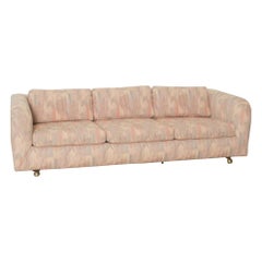 1980s Pink Bloomingdales Custom Made 3 Seater sofa with Brass Casters