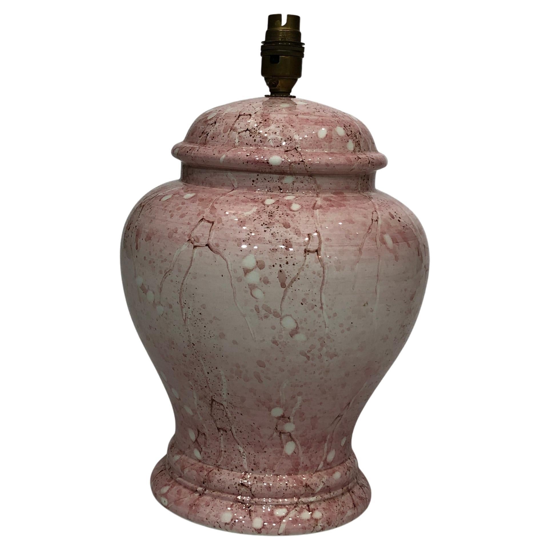 1980s Pink Ceramic Italian Table Lamp Marble Effect Vintage Urn Neoclassical For Sale