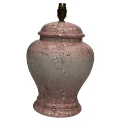 1980s Pink Ceramic Italian Table Lamp Marble Effect Vintage Urn Neoclassical