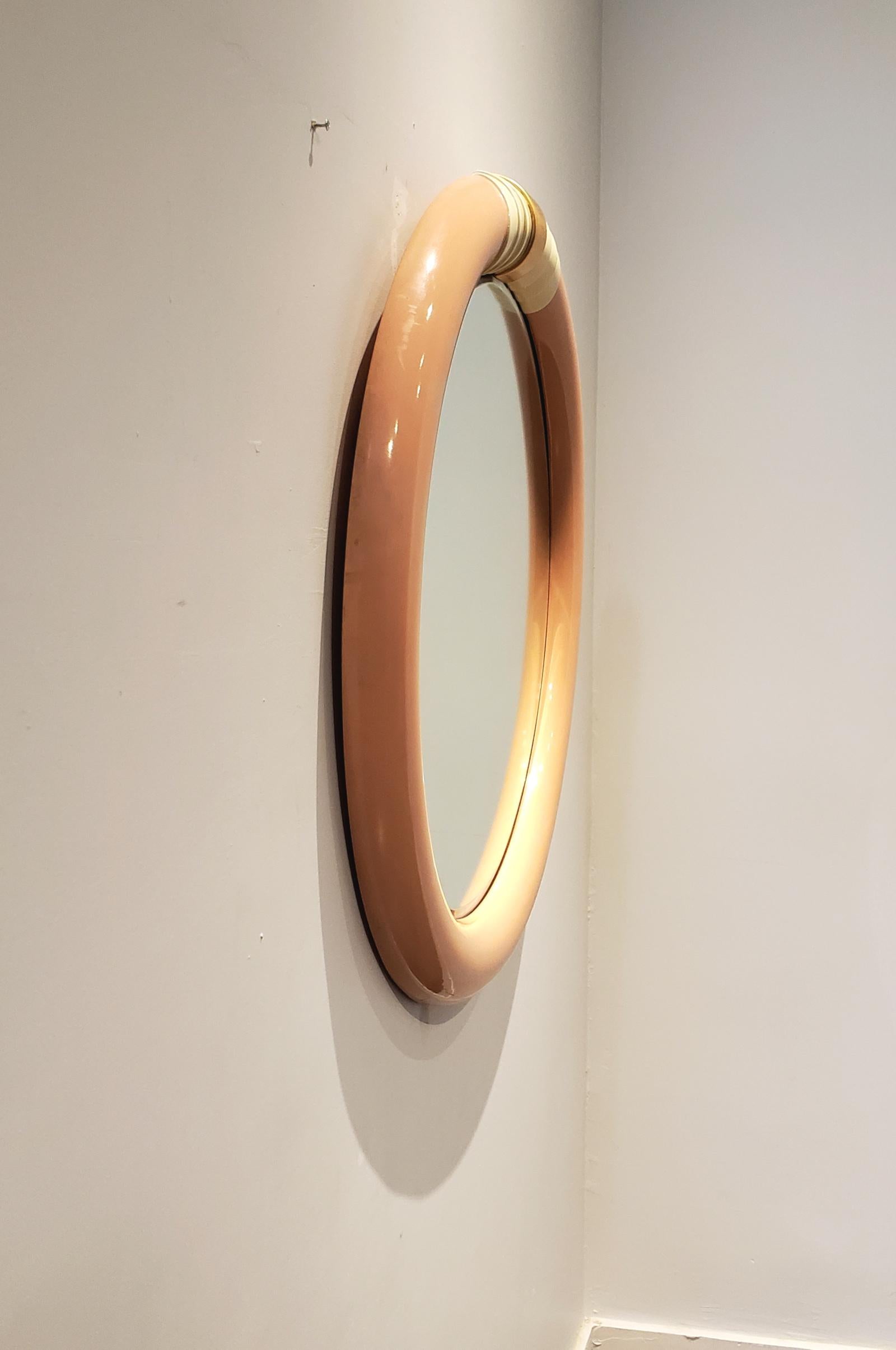 Post-Modern 1980s Pink Circular Wall Mirror For Sale