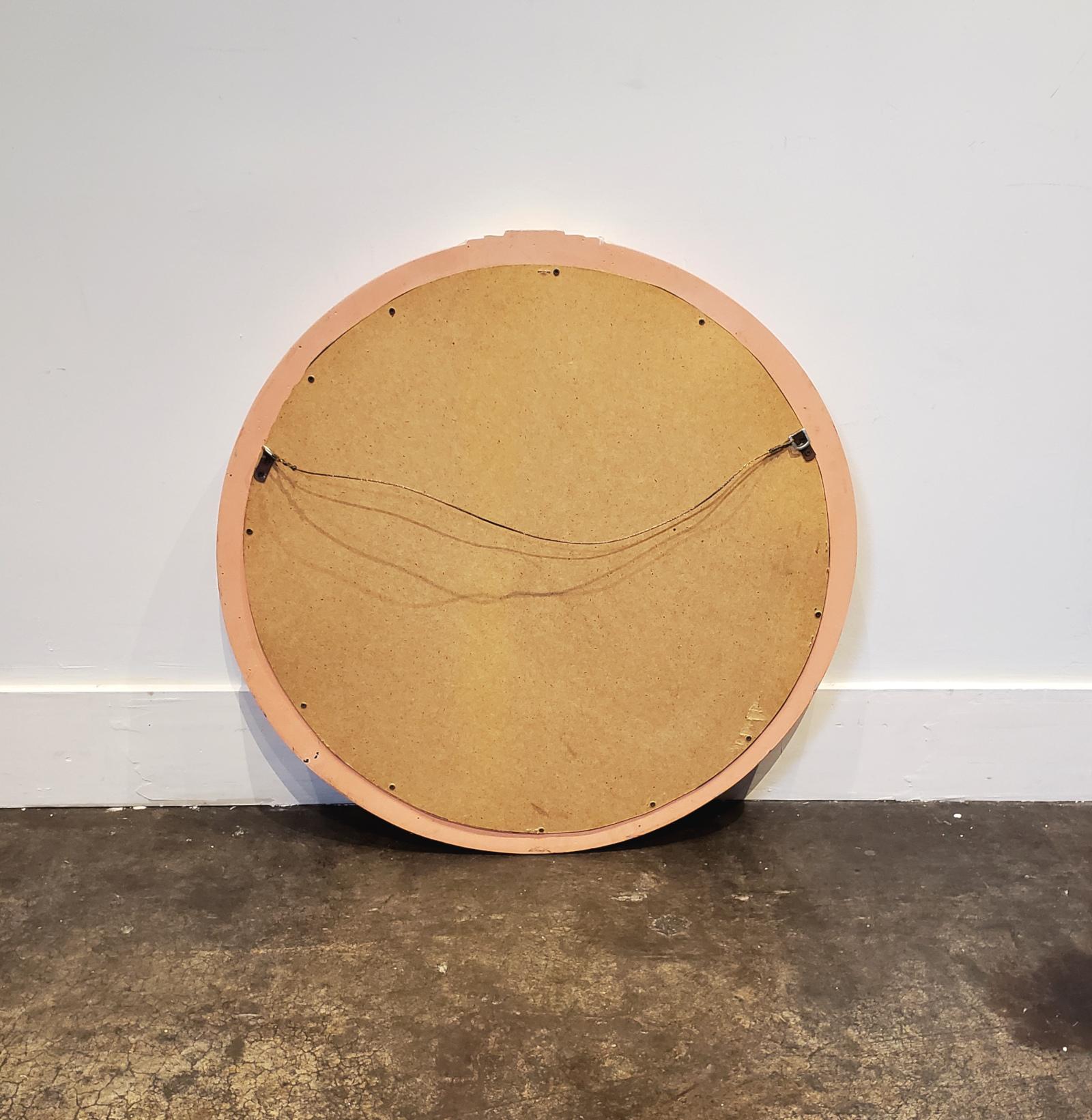 Lacquered 1980s Pink Circular Wall Mirror For Sale