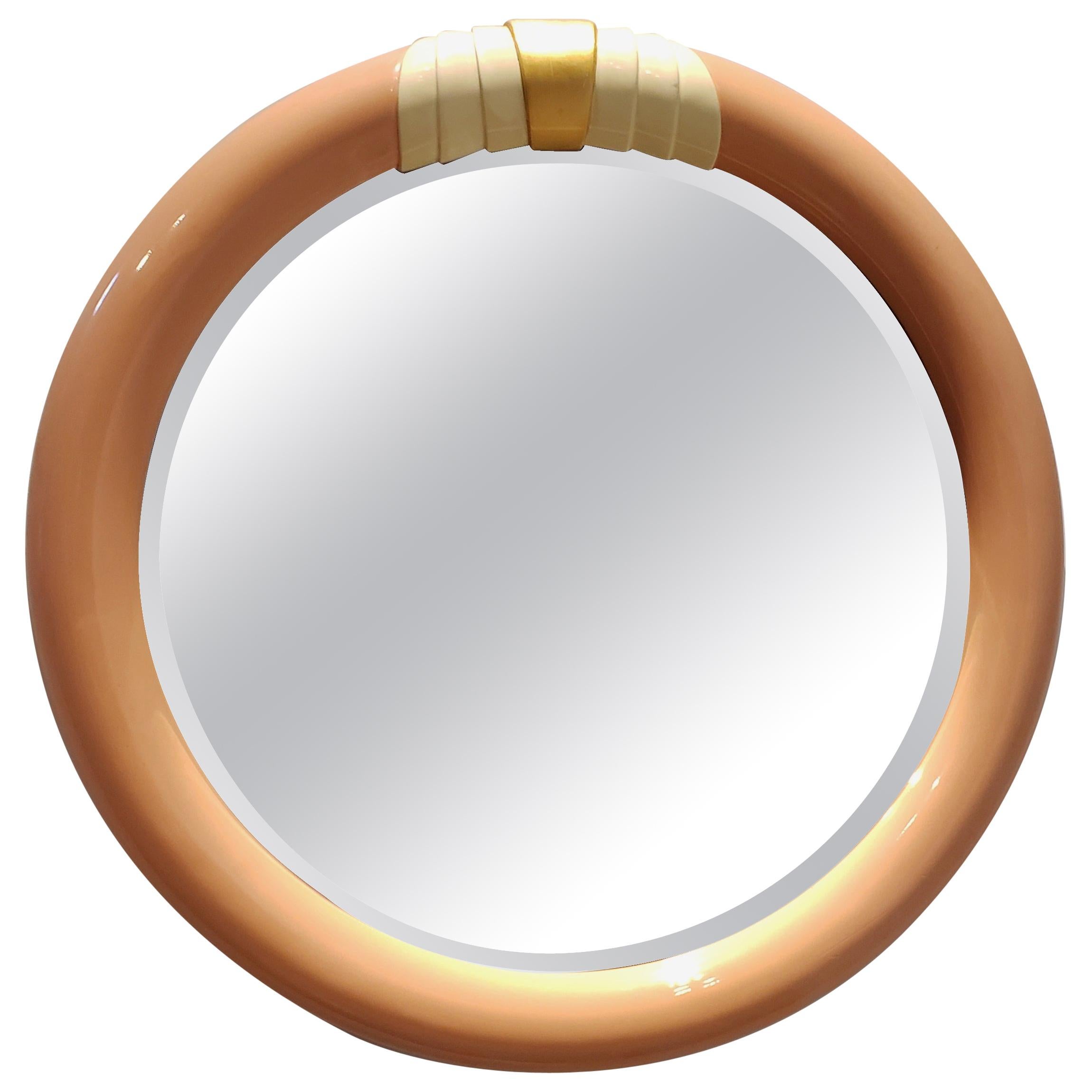 1980s Pink Circular Wall Mirror For Sale