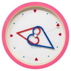 Vintage 1980s Pink Funtime Heart Wall Clock by Canetti