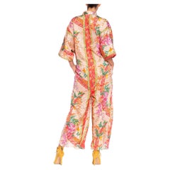 1980S Pink & Green Polyester Floral Jumpsuit