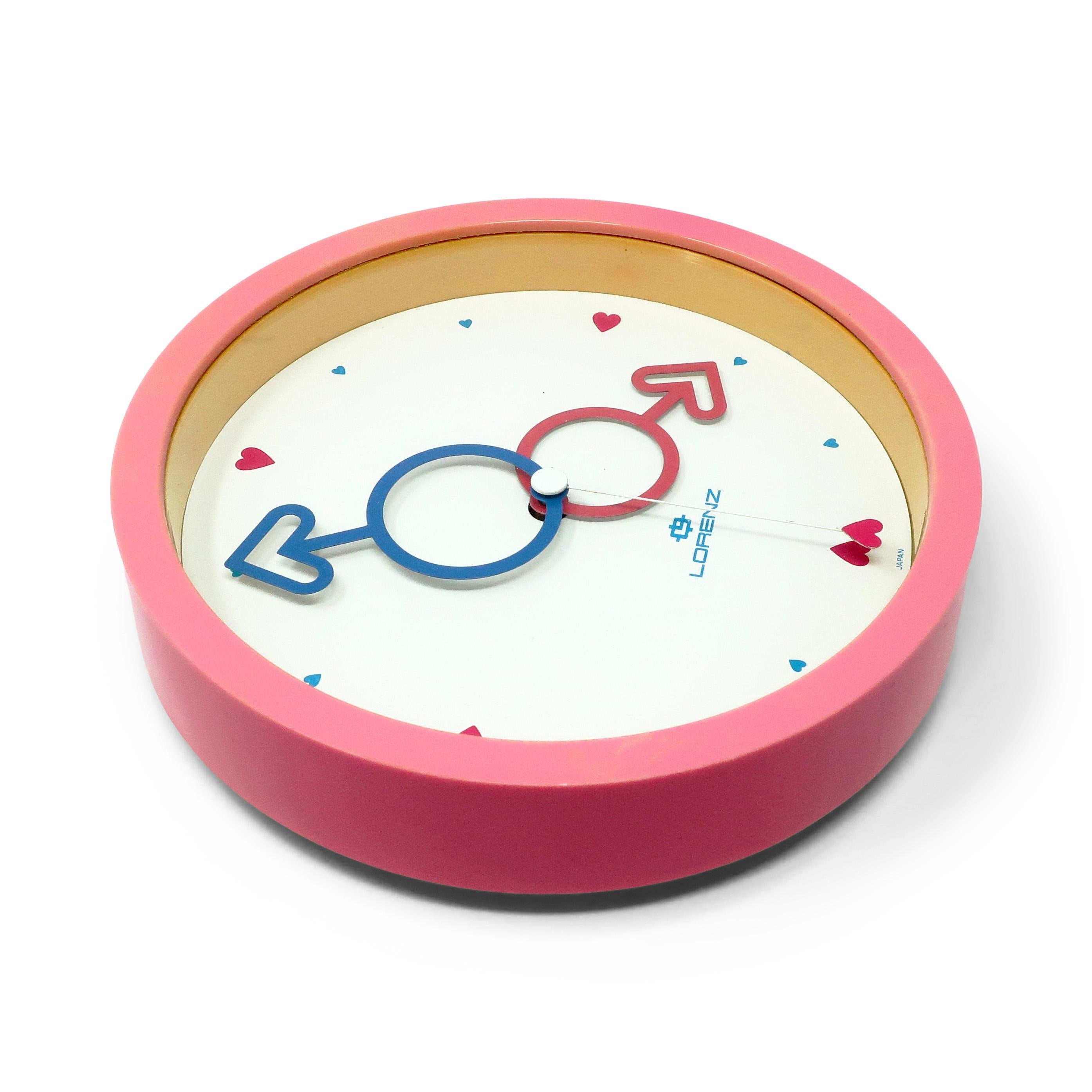 1980er Rosa Herz-Wanduhr von Lorenz (Postmoderne) im Angebot