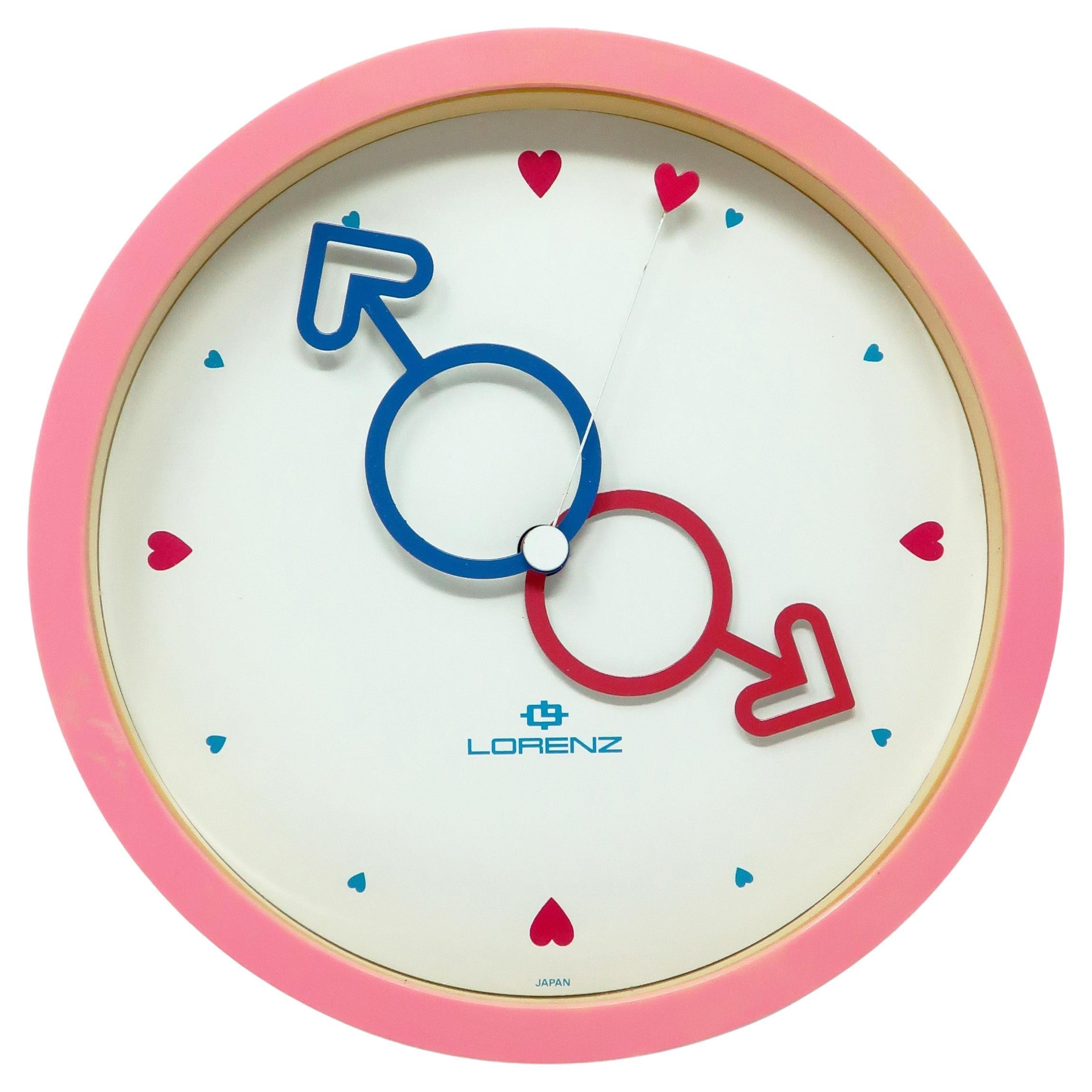 Horloge murale à cœur rose des années 1980 par Lorenz