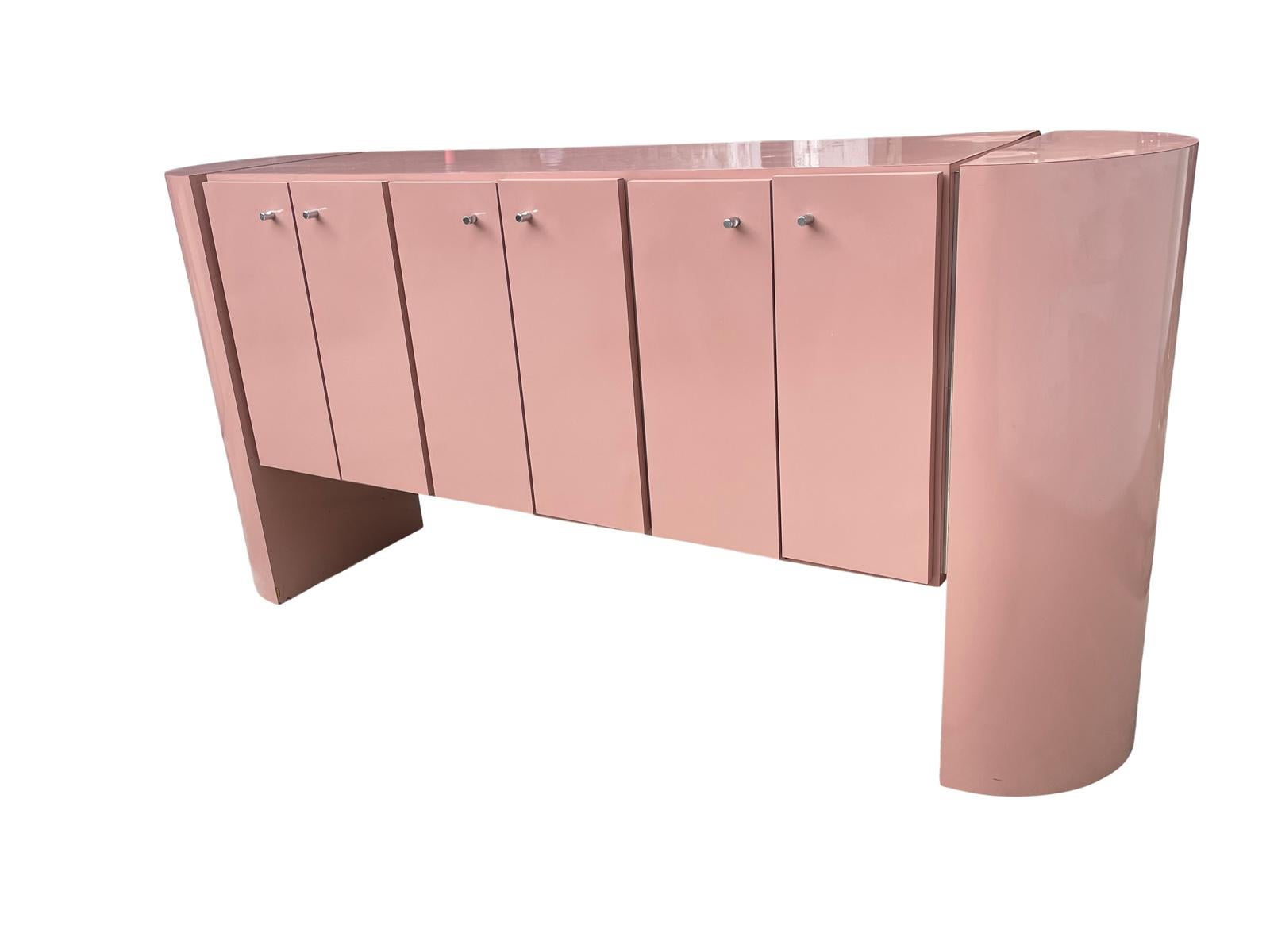 Post-Modern 1980s Pink Karl Springer Style Rounded Credenza Sideboard