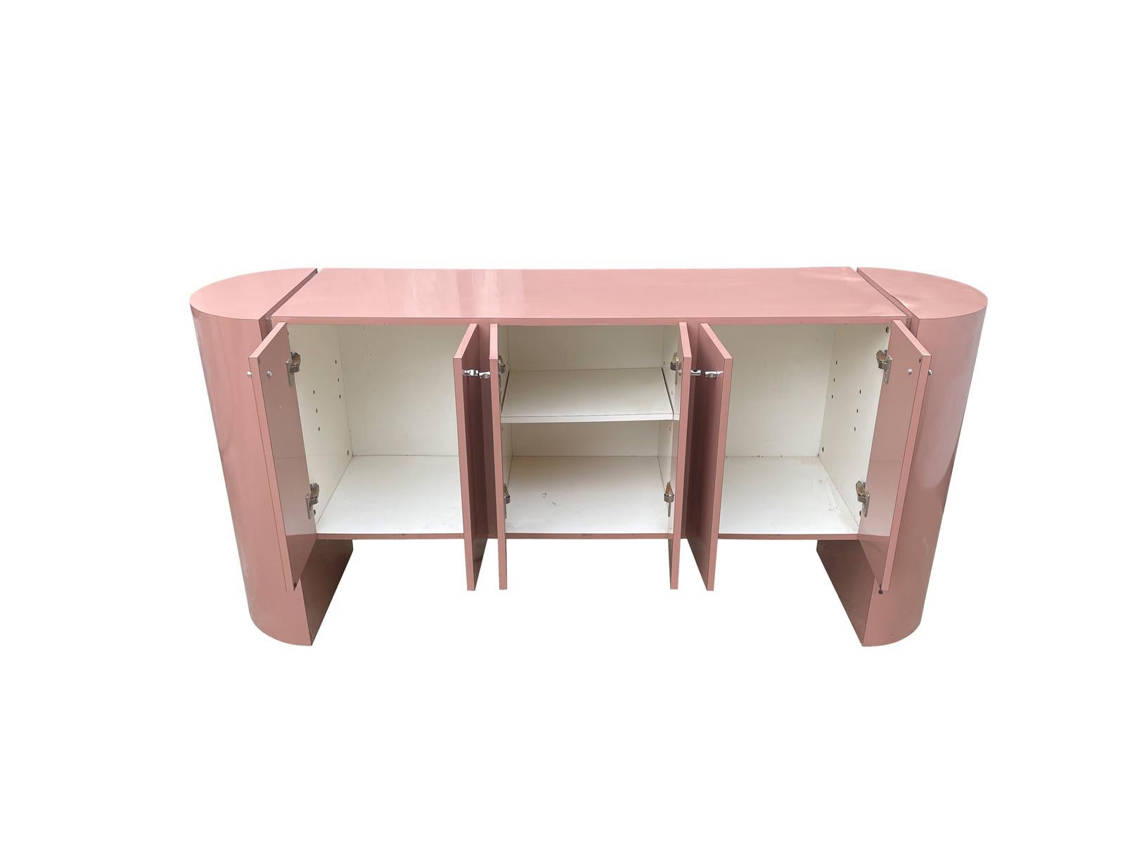 American 1980s Pink Karl Springer Style Rounded Credenza Sideboard