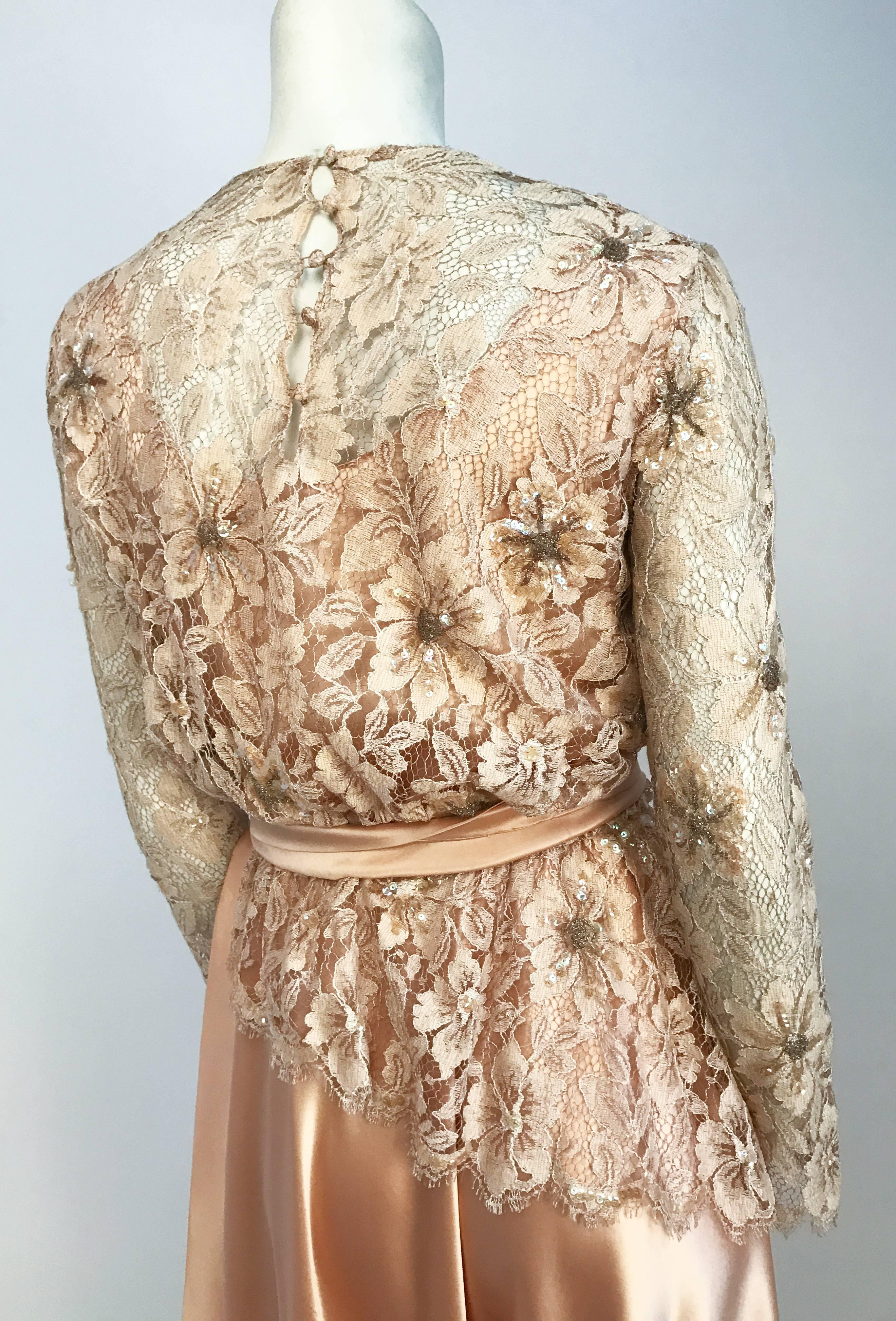 1980's Pink Lace and Satin Dress In Good Condition For Sale In San Francisco, CA