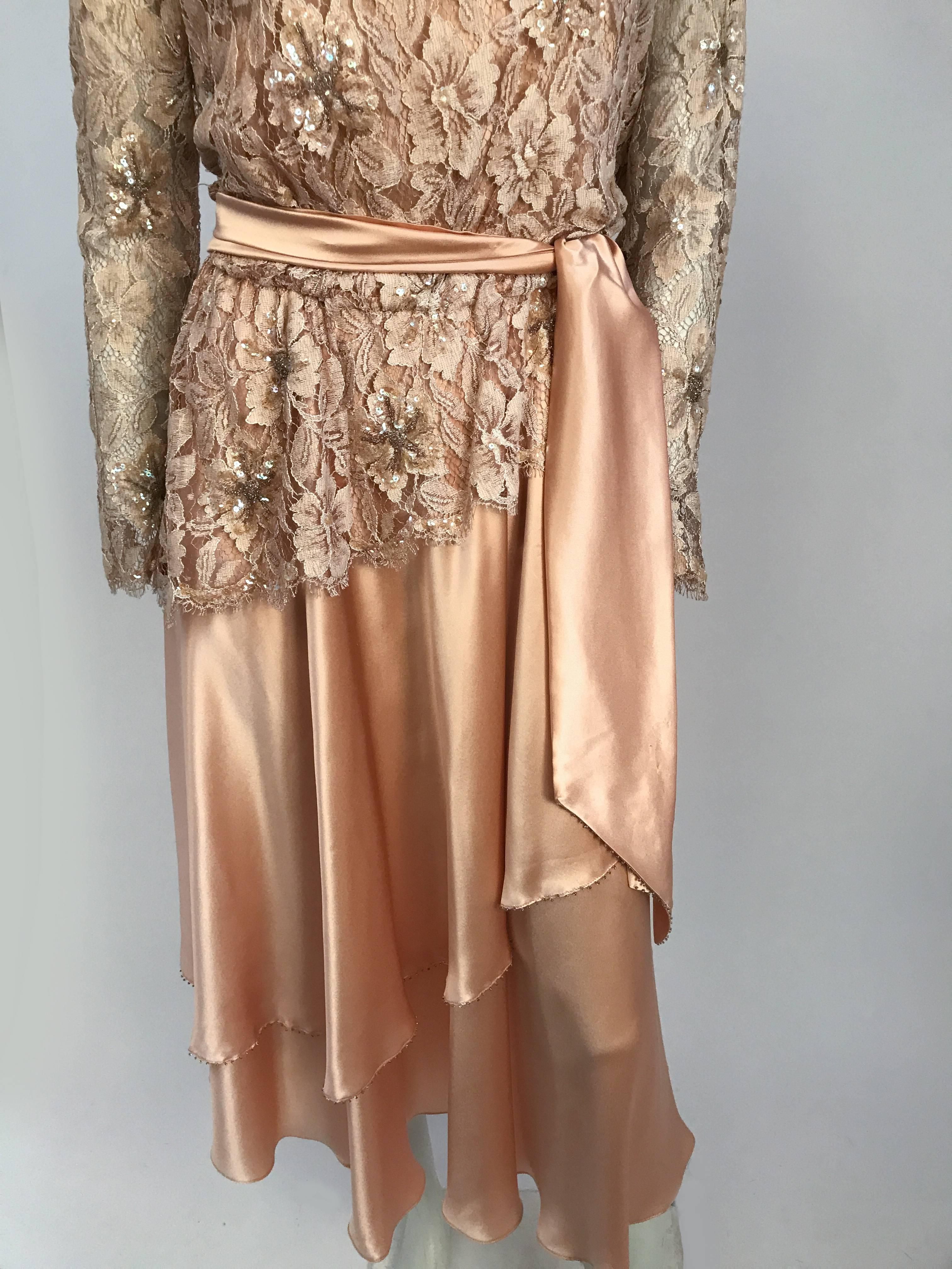 1980's Pink Lace and Satin Dress For Sale 1