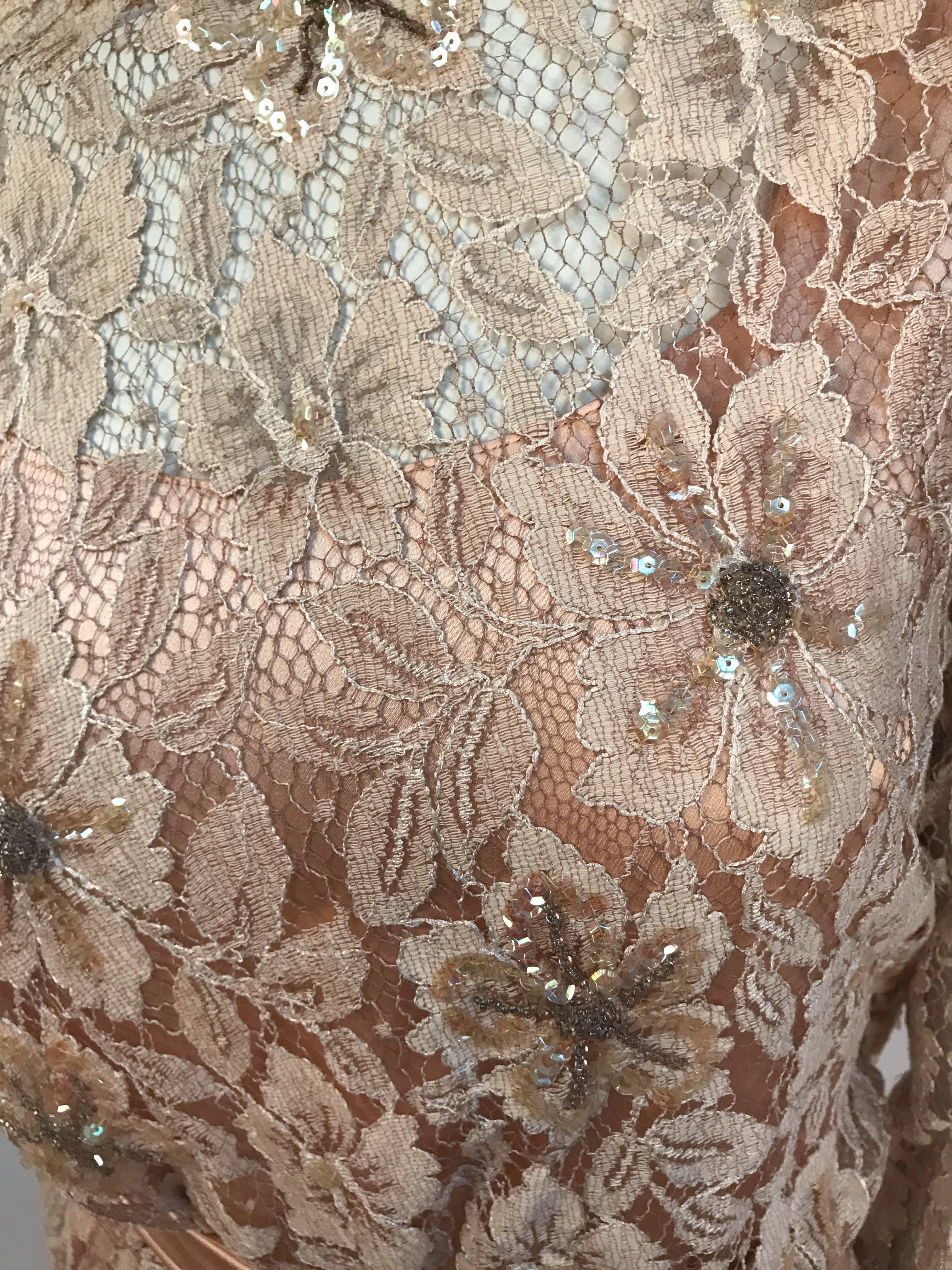 1980's Pink Lace and Satin Dress For Sale 2