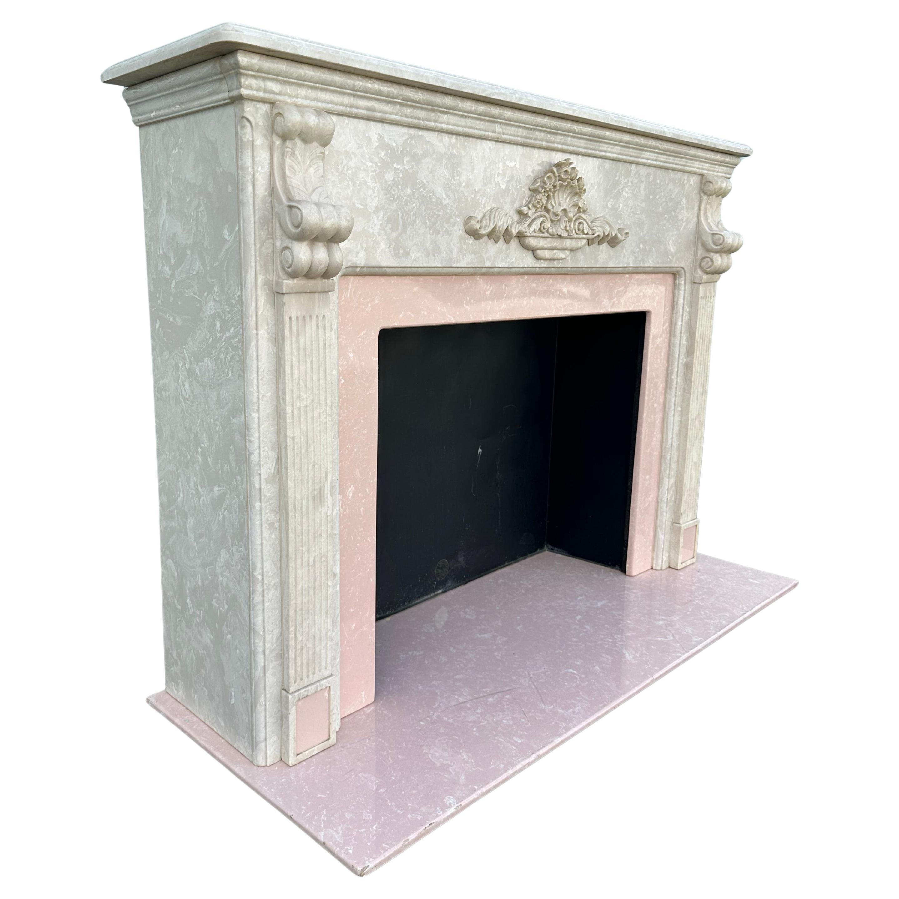 Manto de chimenea de resina de mármol de imitación rosa de los años 80
