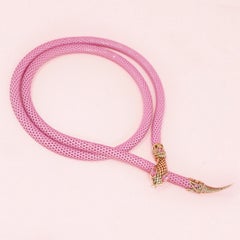1980's Pink Mesh Snake Belt or Necklace by DL Auld Co, Signed