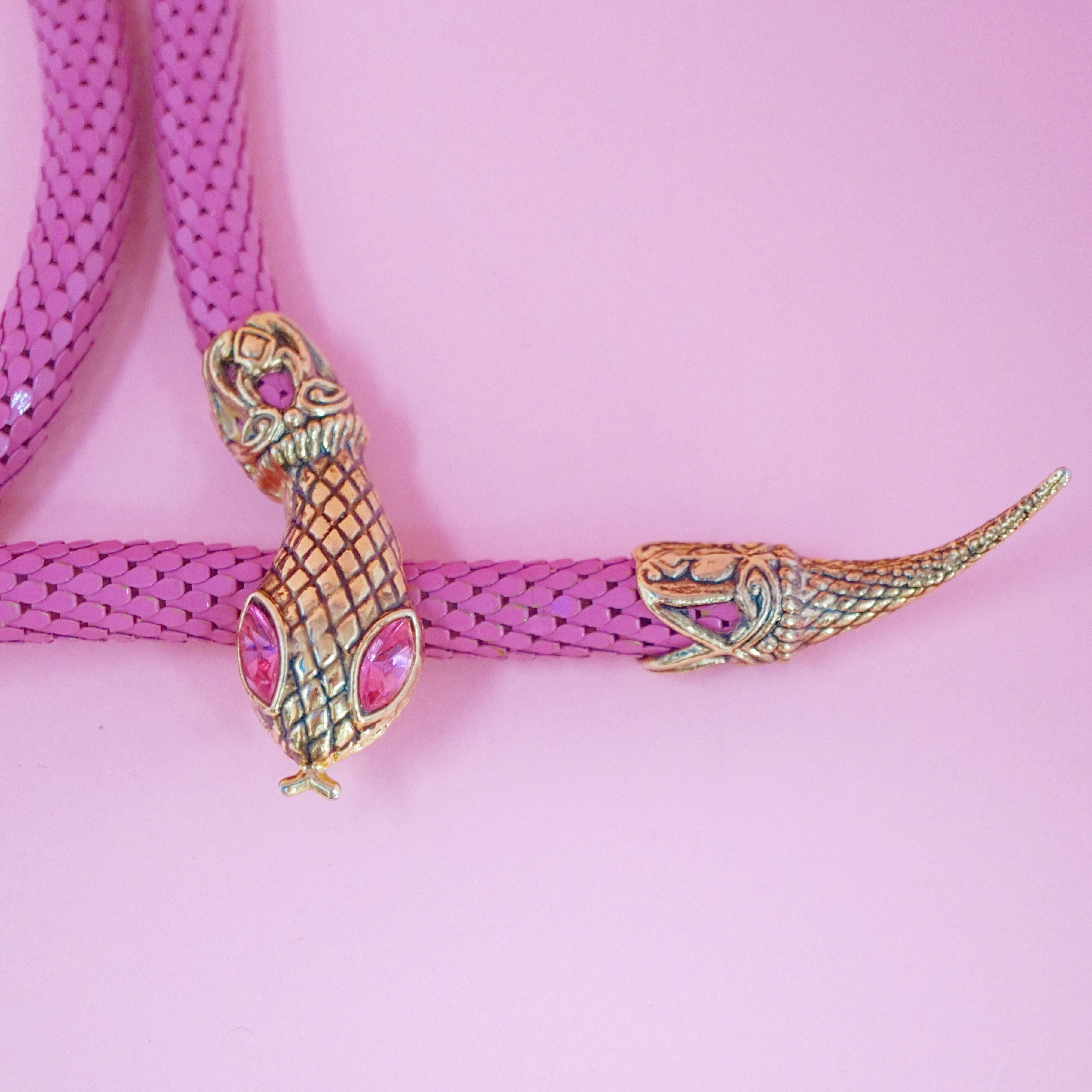 1980's Pink Mesh Snake Belt or Necklace by DL Auld Co, Signed In Excellent Condition In McKinney, TX