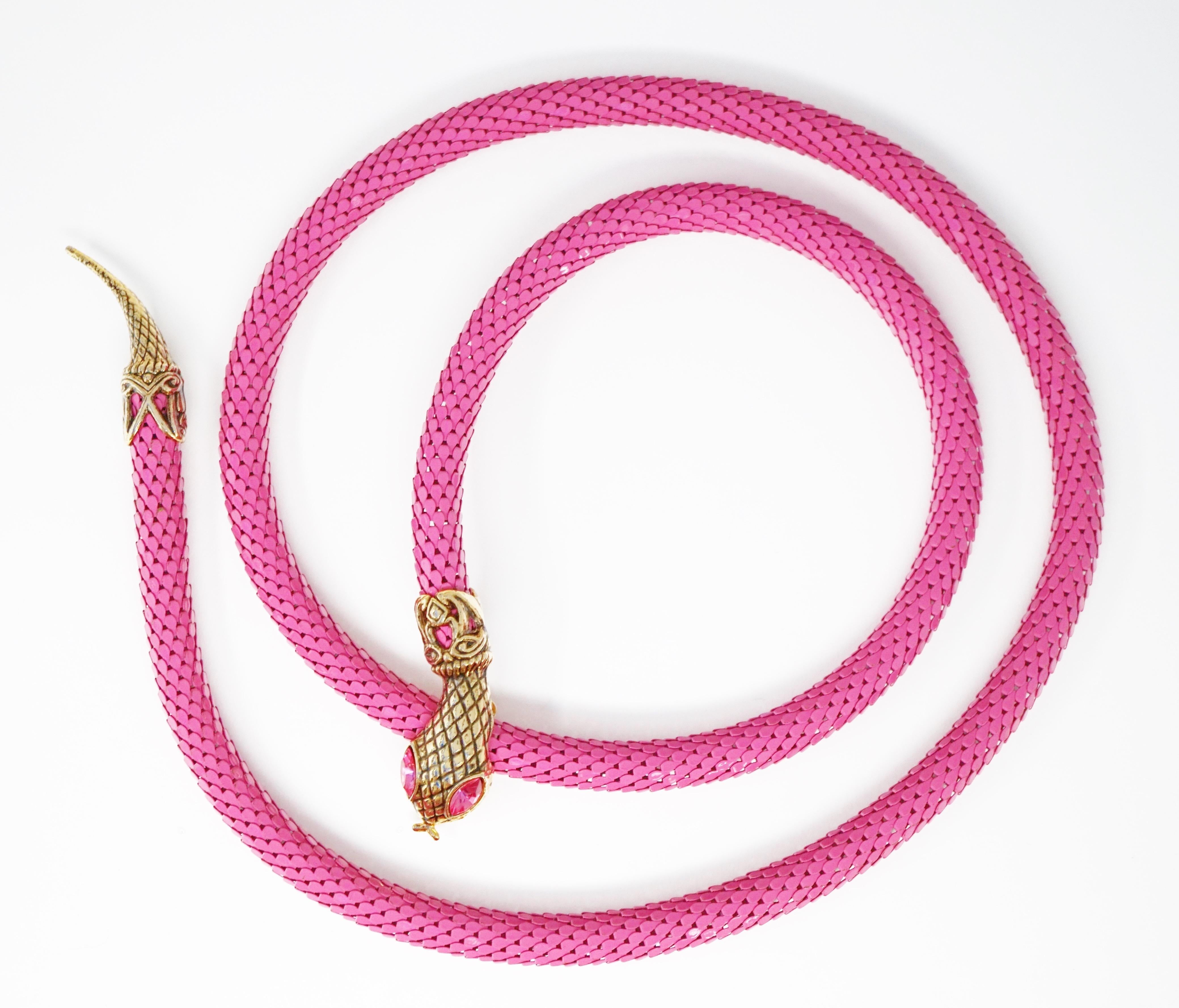 Women's 1980's Pink Mesh Snake Belt or Necklace by DL Auld Co, Signed