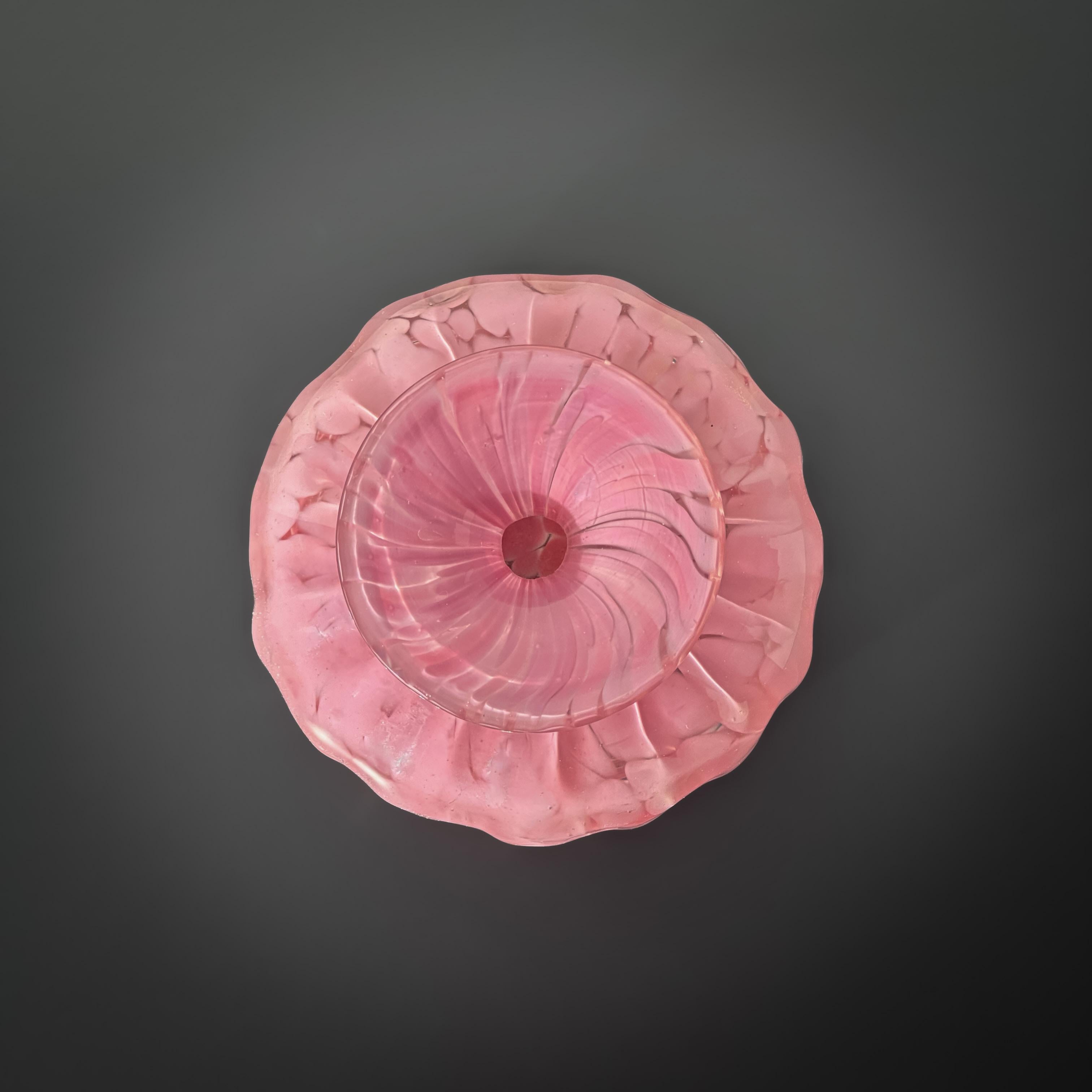 Maltais Vase bouteille dégoulinante rose des années 1980 par Mdina Glass, Malte en vente