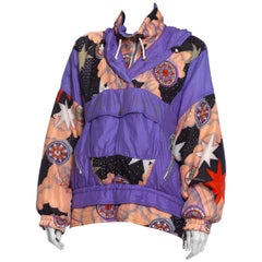 Vintage 1980S Pink  & Purple Nylon Astrology Print Pullover Ski Jacket