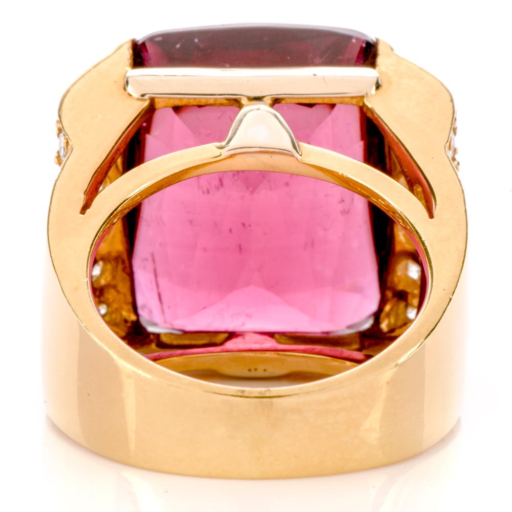 Retro 1980s Pink Tourmaline Diamond 18 Karat Gold Cocktail Ring