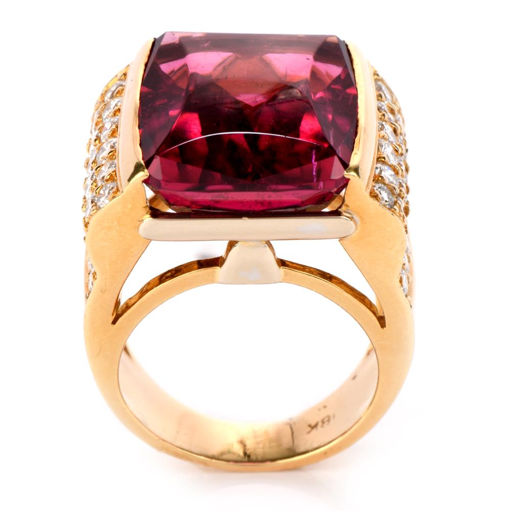 1980s Pink Tourmaline Diamond 18 Karat Gold Cocktail Ring In Excellent Condition In Miami, FL