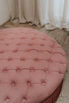 1980s Pink Tufted Ottoman/Coffee Table/Pouf