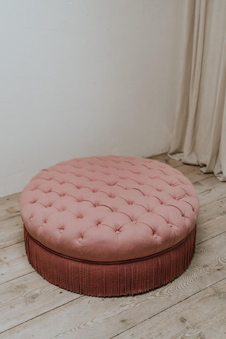 1980s Pink Tufted Ottoman/Coffee Table/Pouf at 1stDibs
