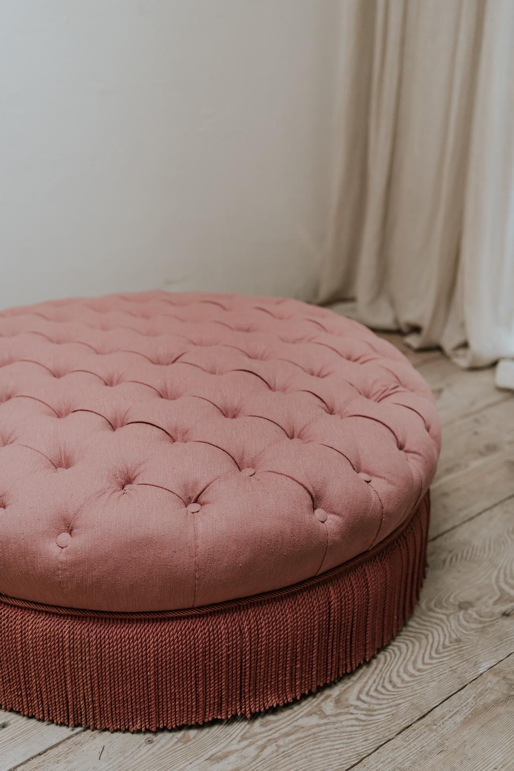 20th Century 1980s Pink Tufted Ottoman/Coffee Table/Pouf