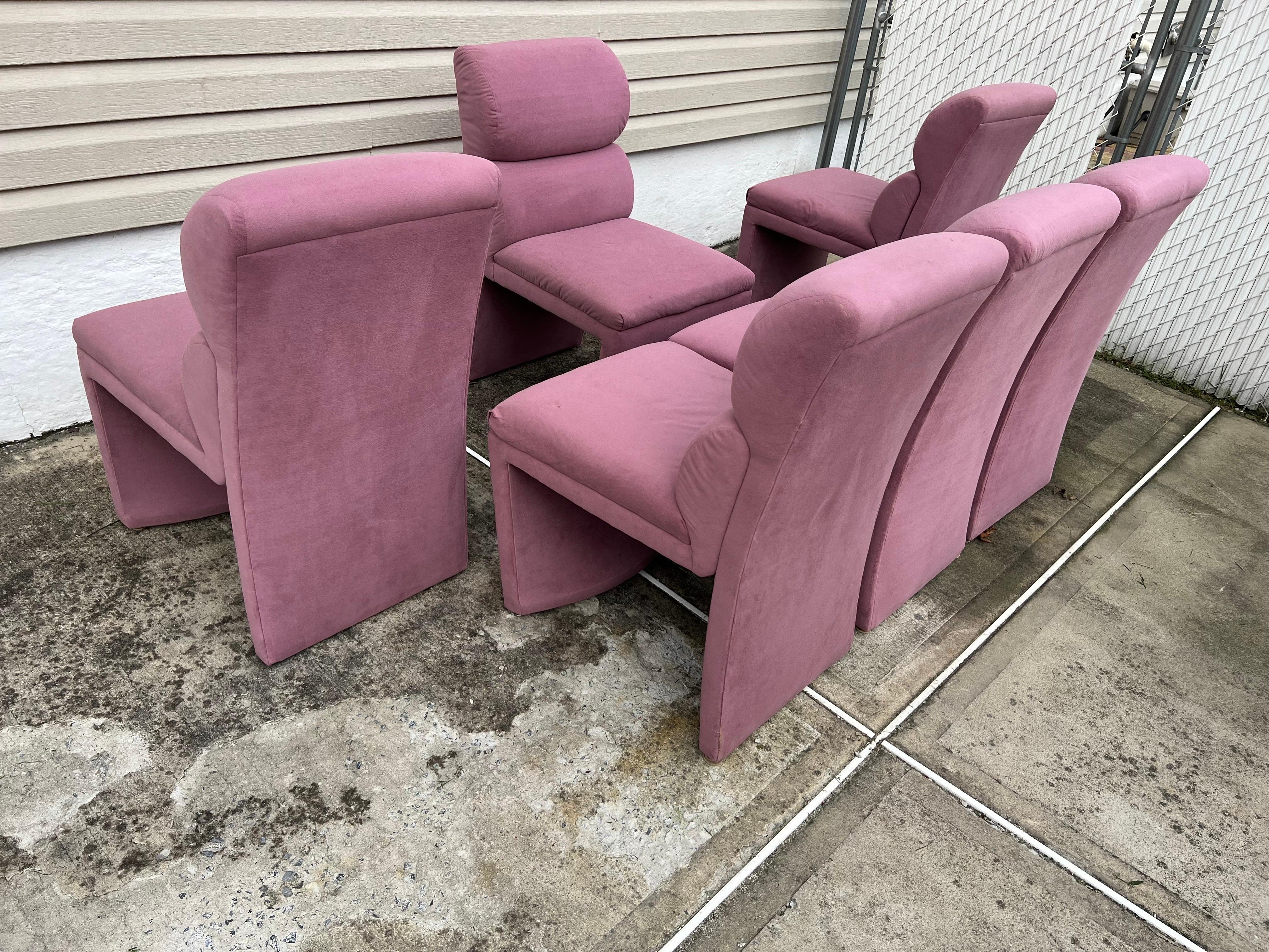 1980s Pink Velvet Dining Chairs in the Style of Steve Chase - Set of 6 For Sale 4