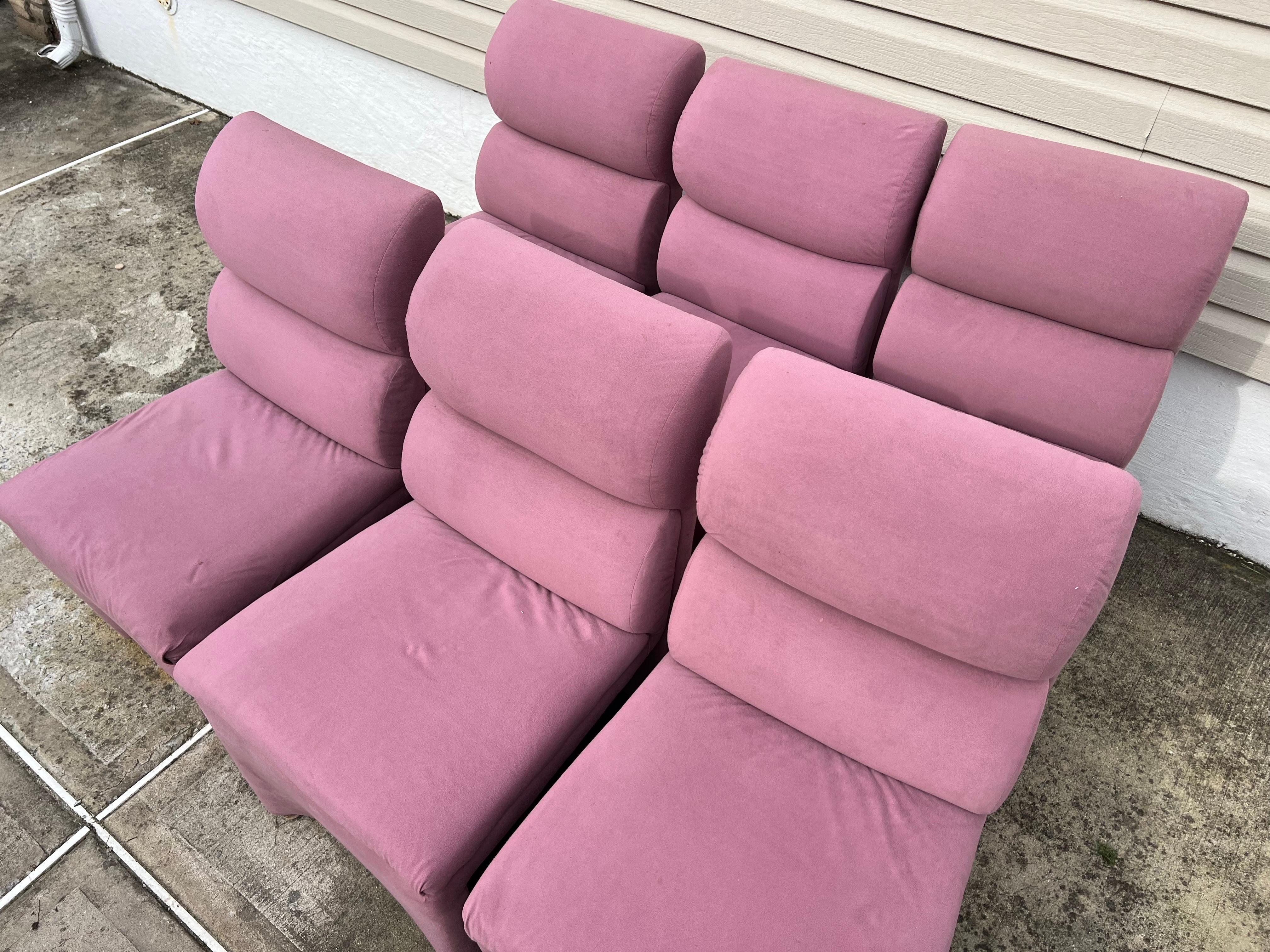 American 1980s Pink Velvet Dining Chairs in the Style of Steve Chase - Set of 6 For Sale