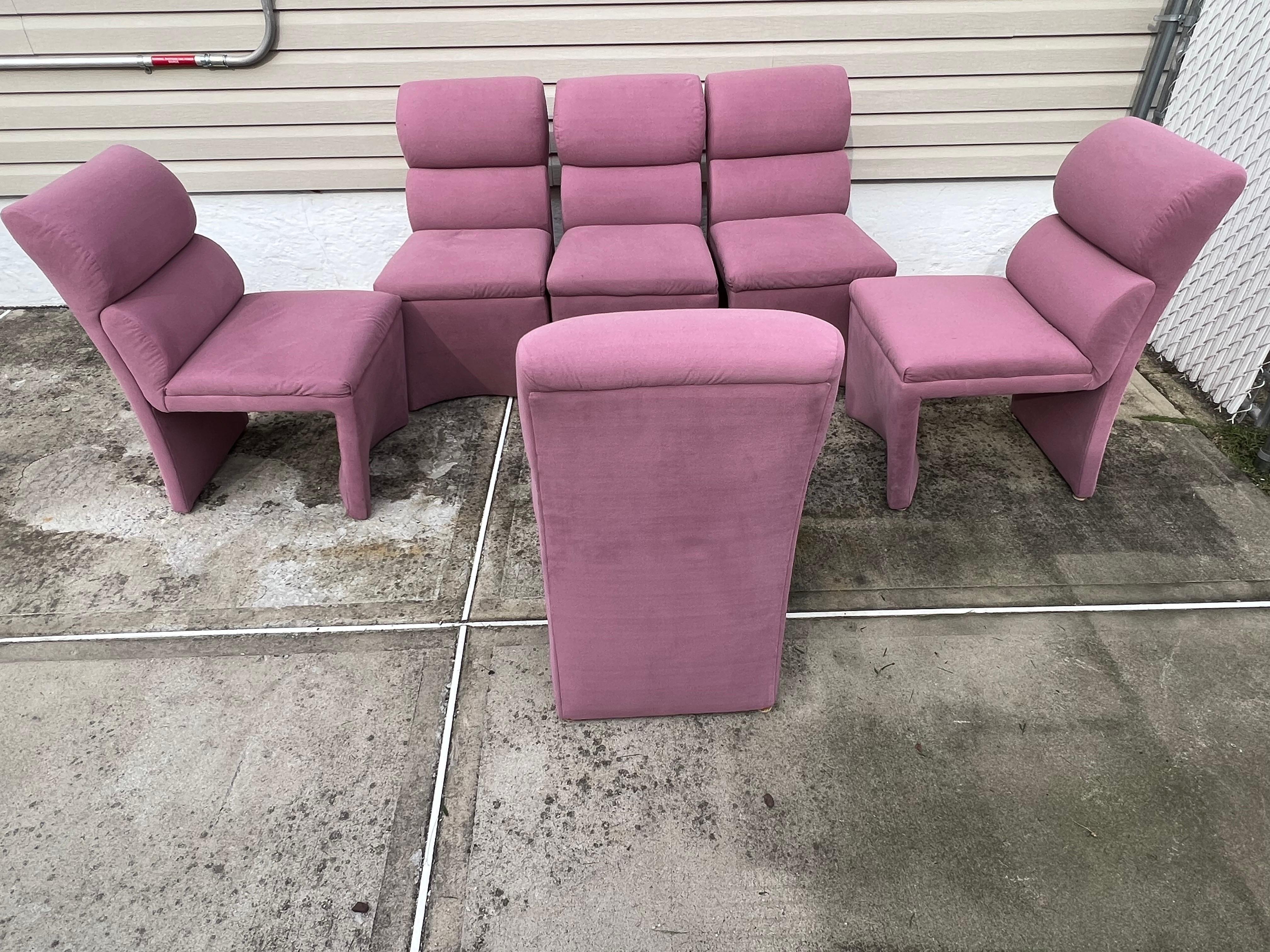 1980s Pink Velvet Dining Chairs in the Style of Steve Chase - Set of 6 In Good Condition In Staten Island, NY