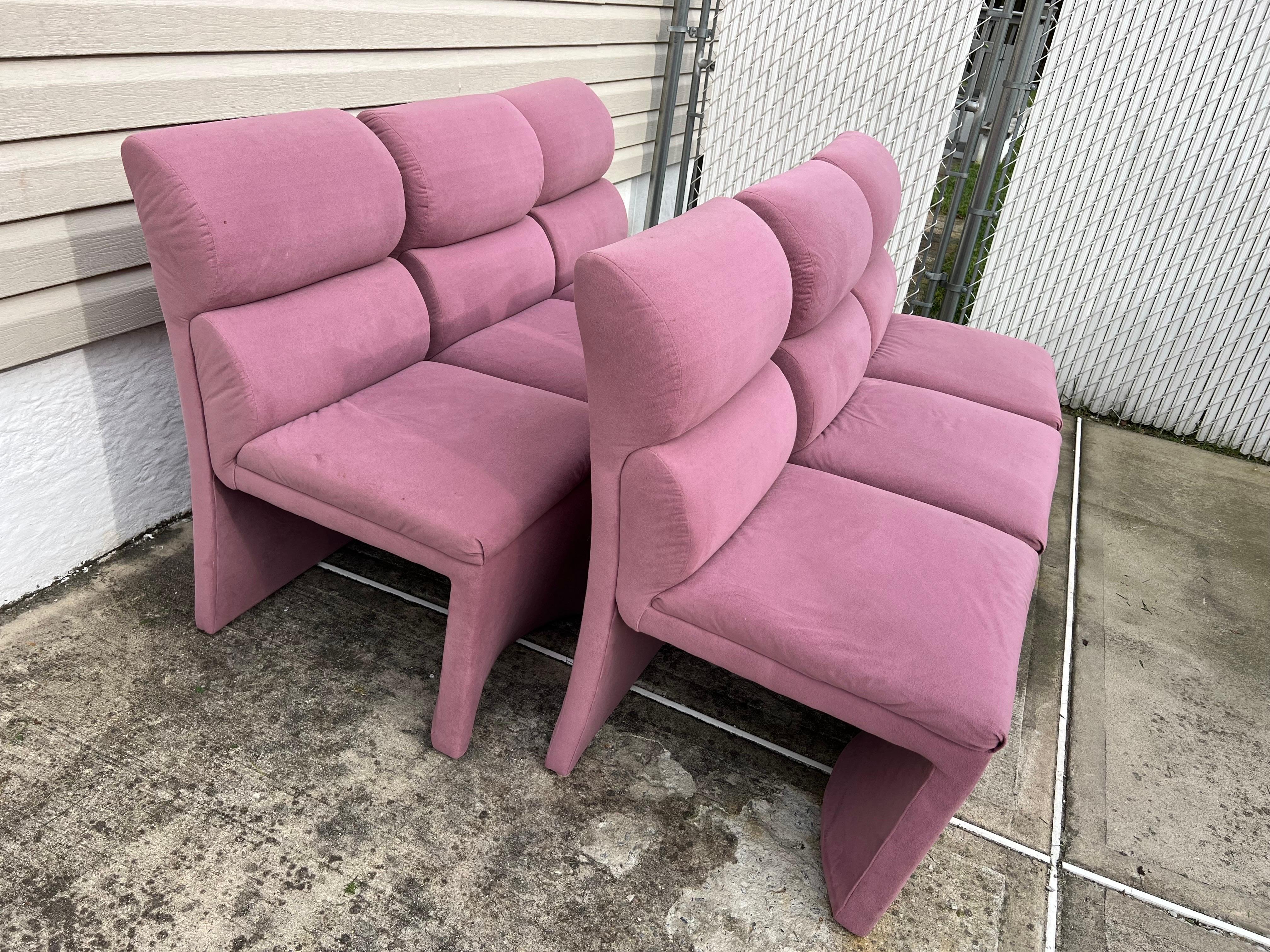 Late 20th Century 1980s Pink Velvet Dining Chairs in the Style of Steve Chase - Set of 6 For Sale