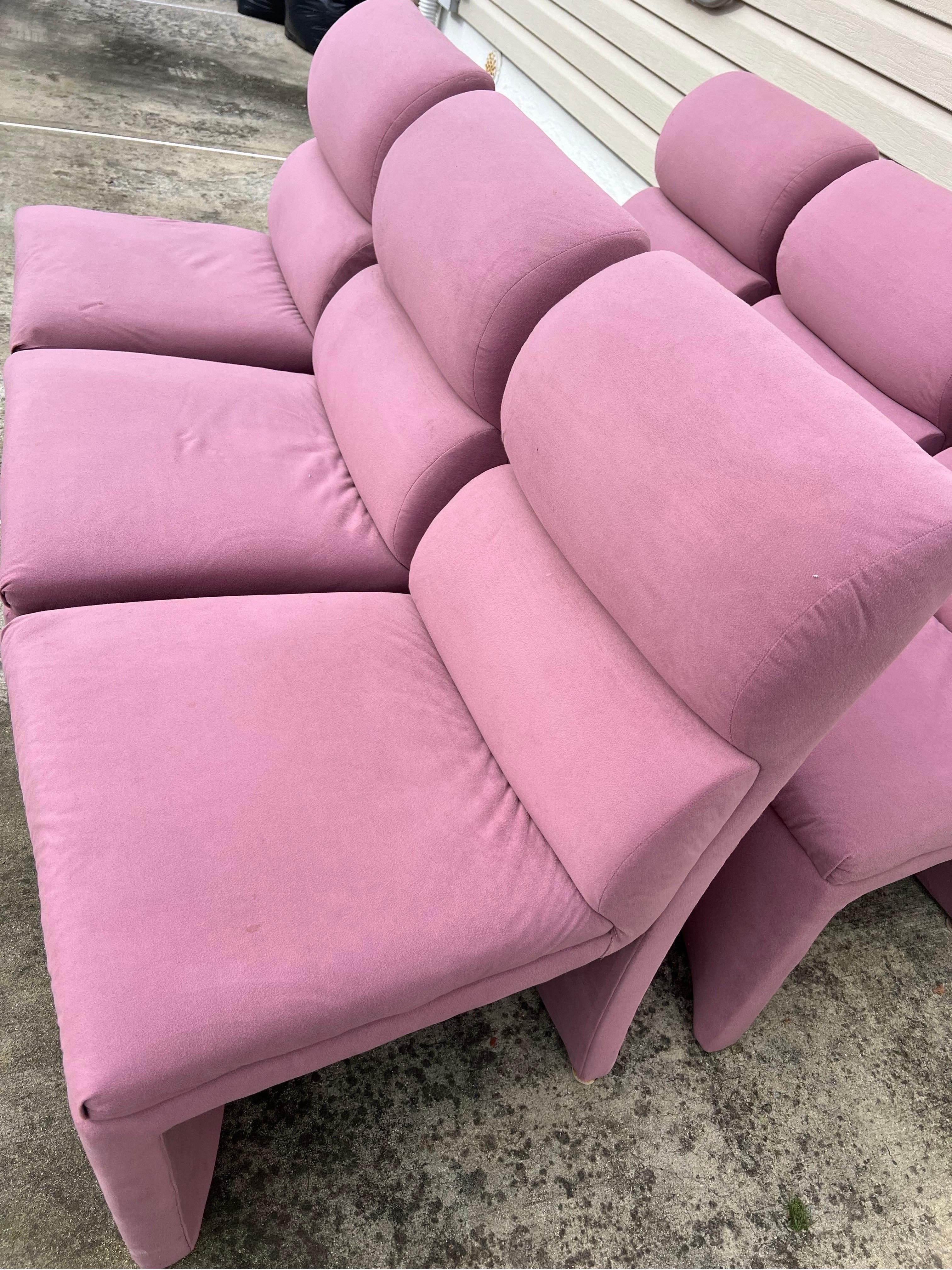 1980s Pink Velvet Dining Chairs in the Style of Steve Chase - Set of 6 For Sale 1