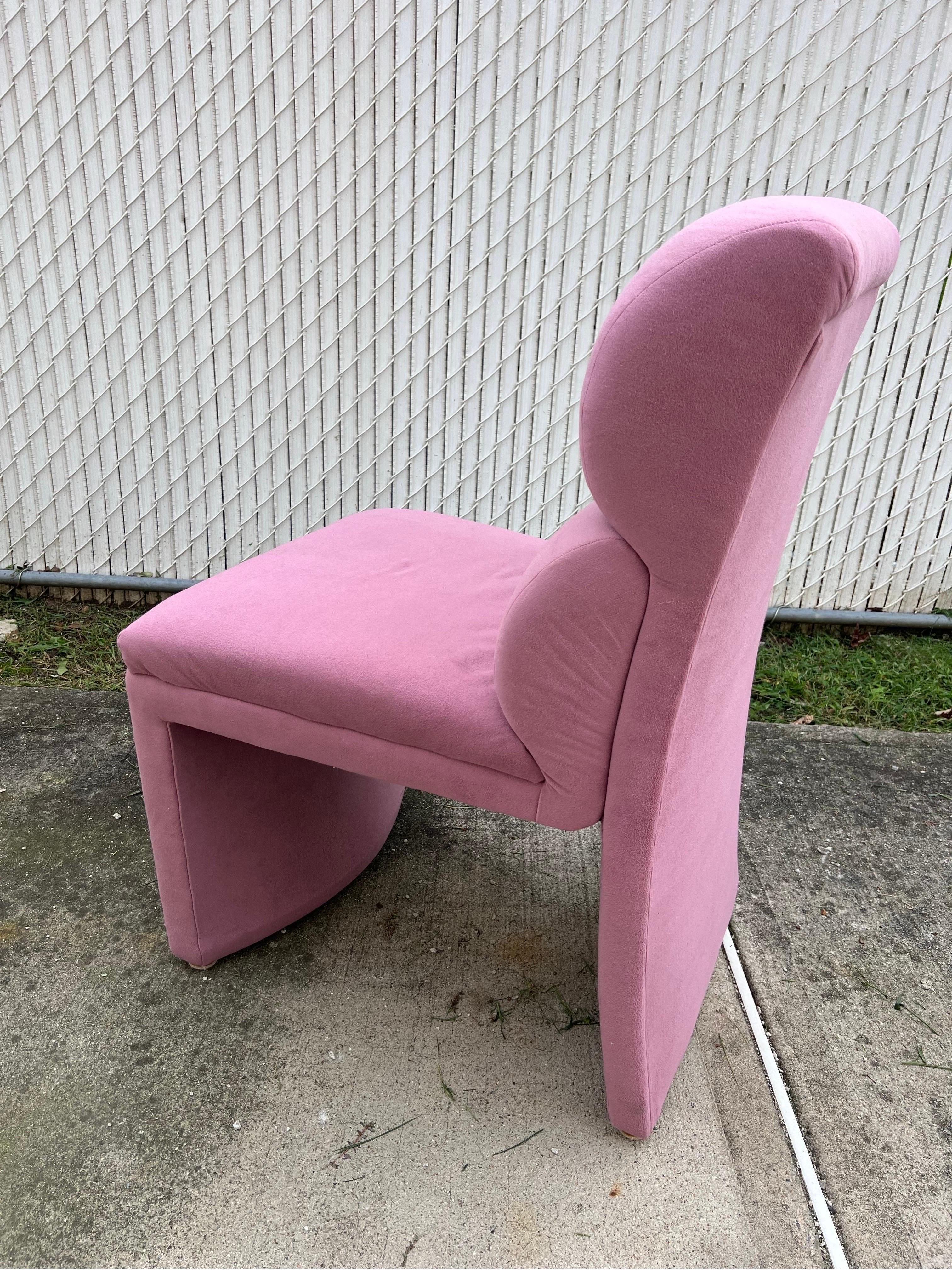 1980s Pink Velvet Dining Chairs in the Style of Steve Chase - Set of 6 For Sale 3