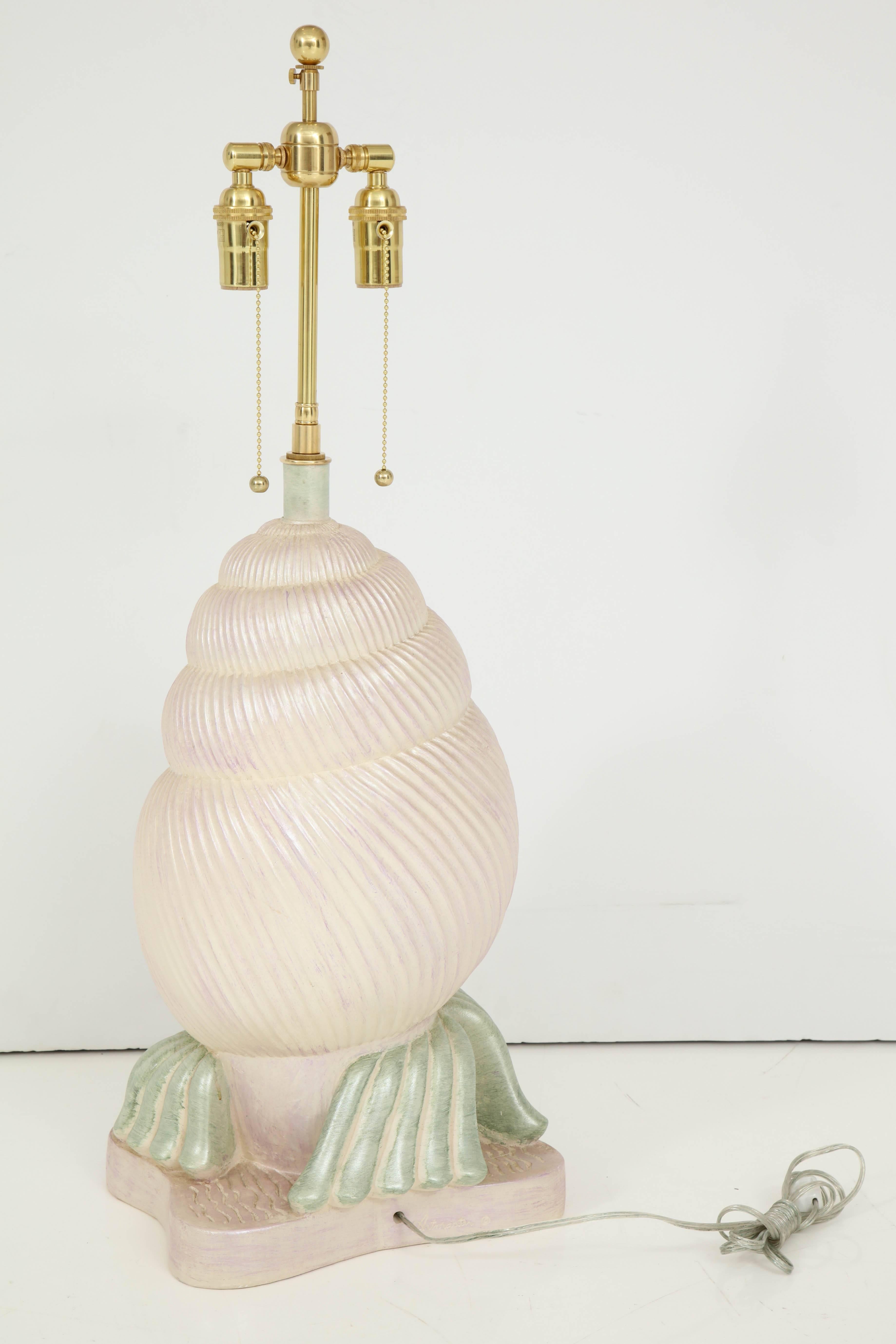 1980s Plaster Conch Shell Lamp 1