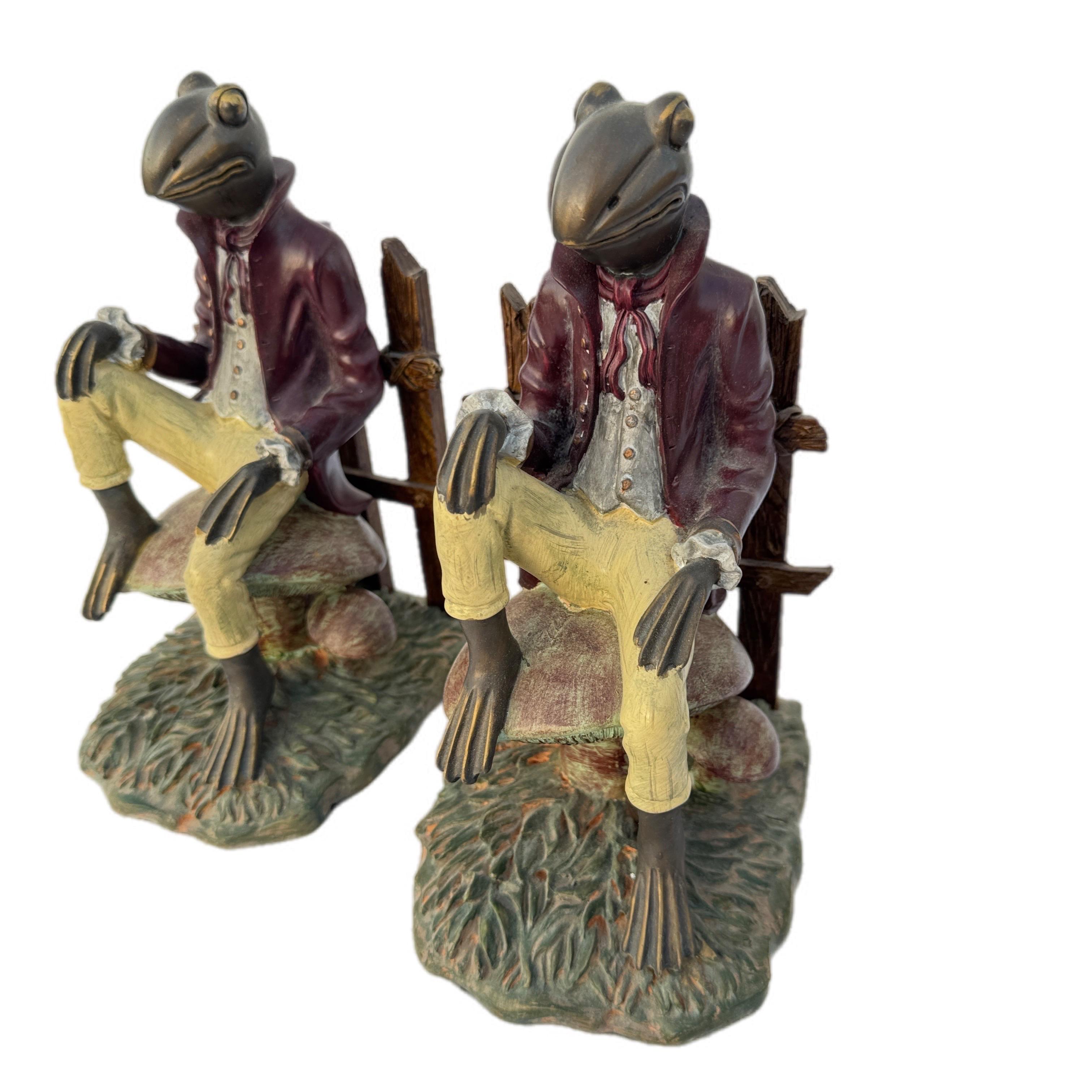 Other 1980s Plaster Gentlemanly Frog Bookends- A Pair For Sale