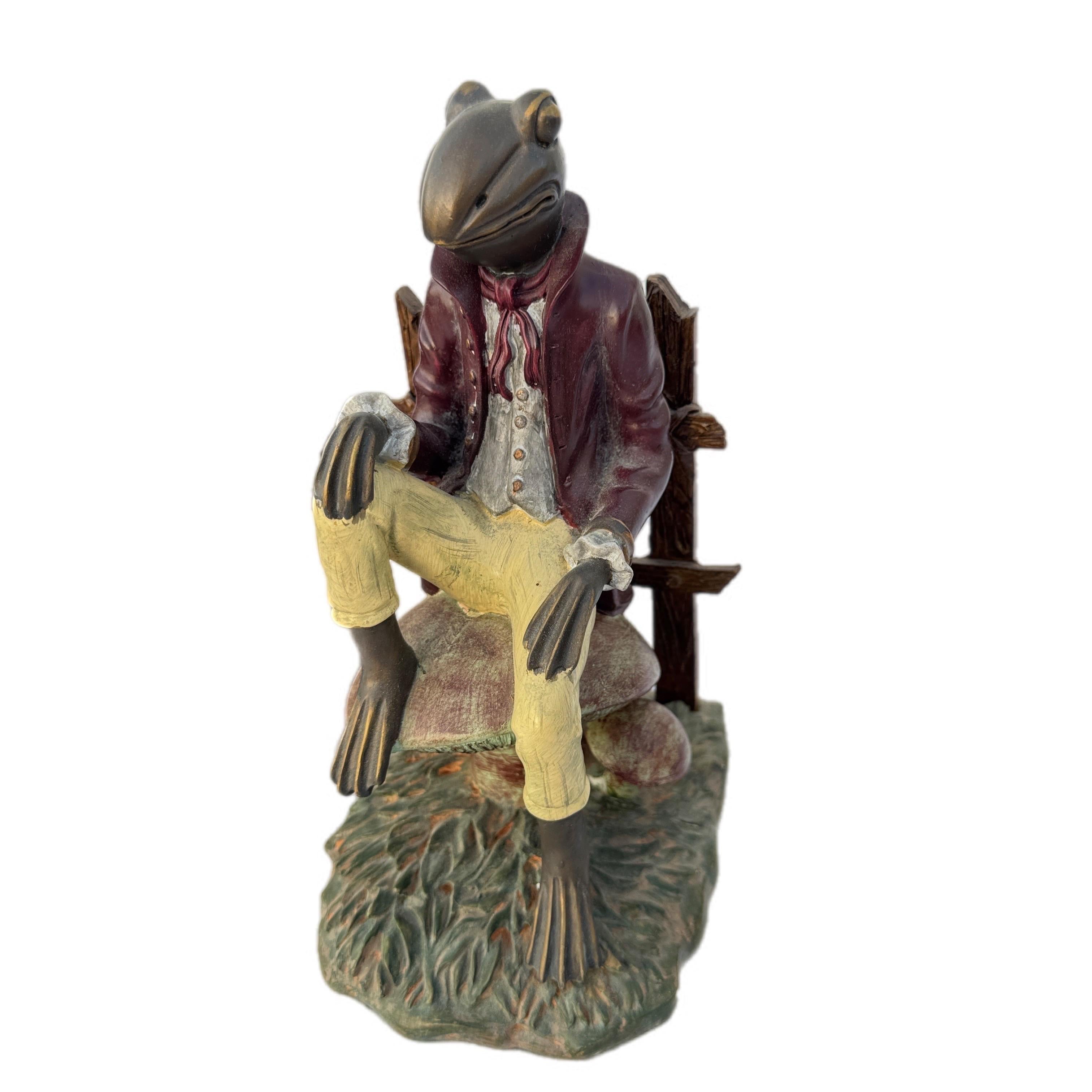 1980s Plaster Gentlemanly Frog Bookends- A Pair In Good Condition For Sale In Cordova, SC