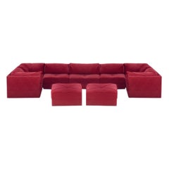 1980s Playpen Lounge Red Velvet 10 Piece Sectional
