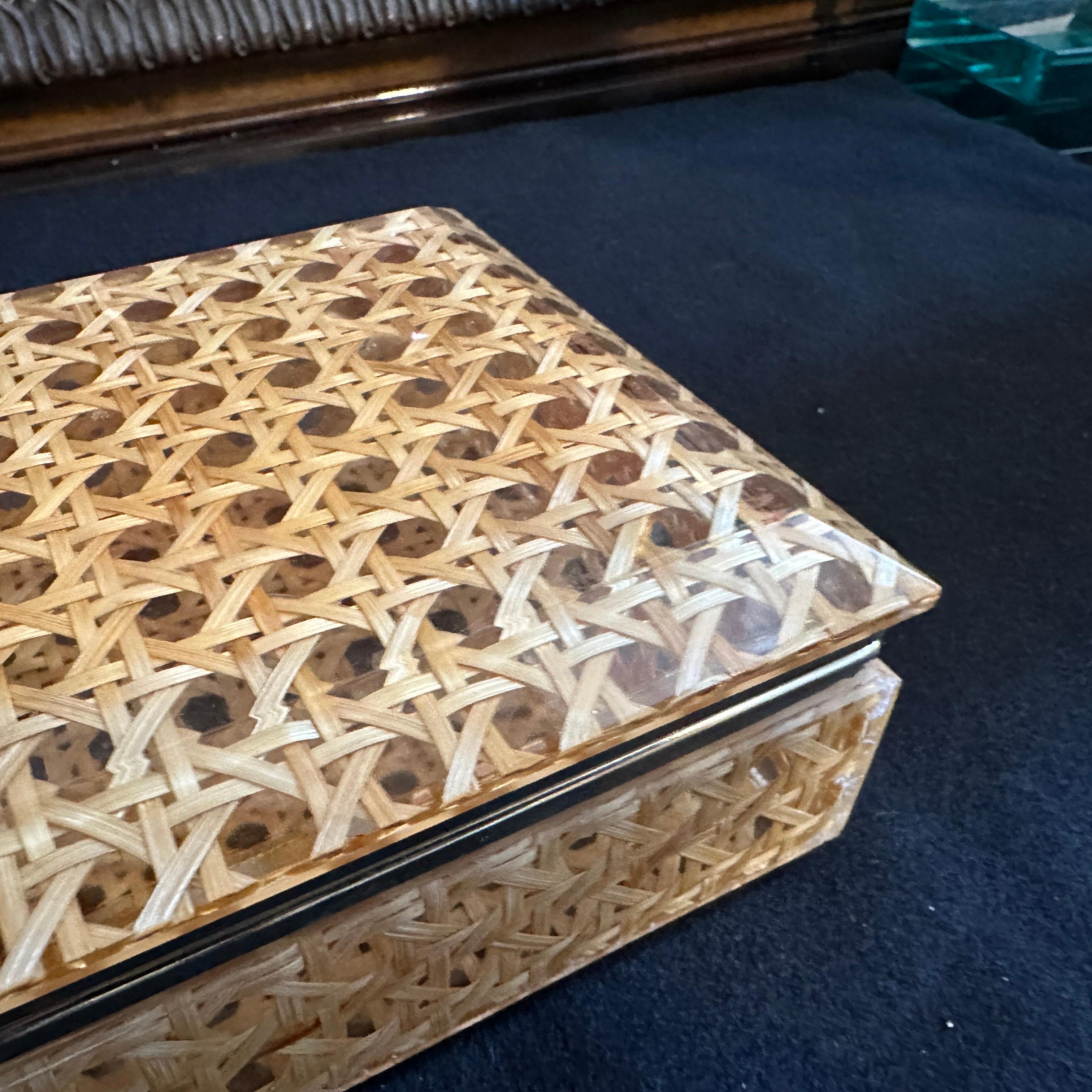 1980s Plexiglass and Vienna Straw Rectangular Box in the manner of Dior Home For Sale 3