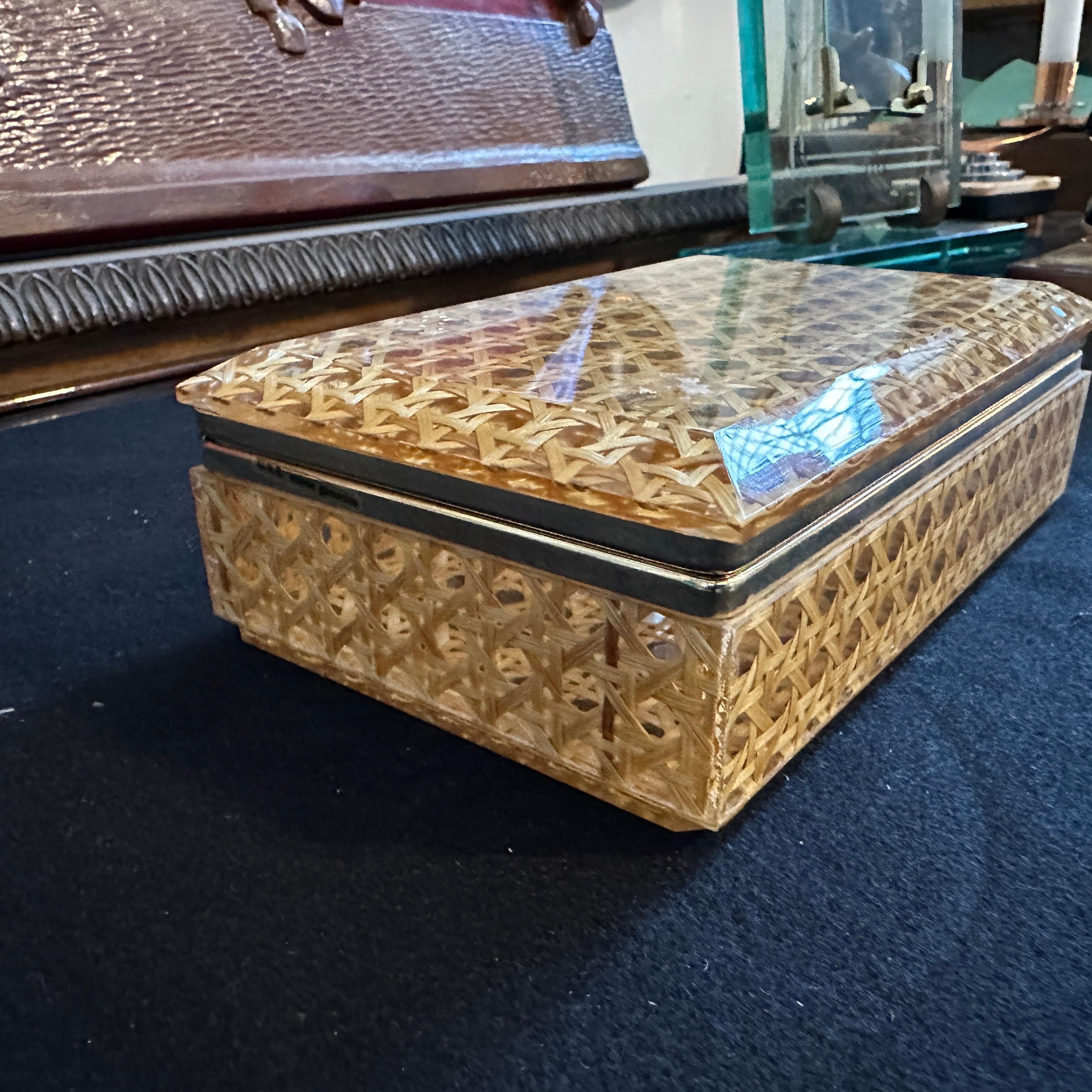 1980s Plexiglass and Vienna Straw Rectangular Box in the manner of Dior Home For Sale 5