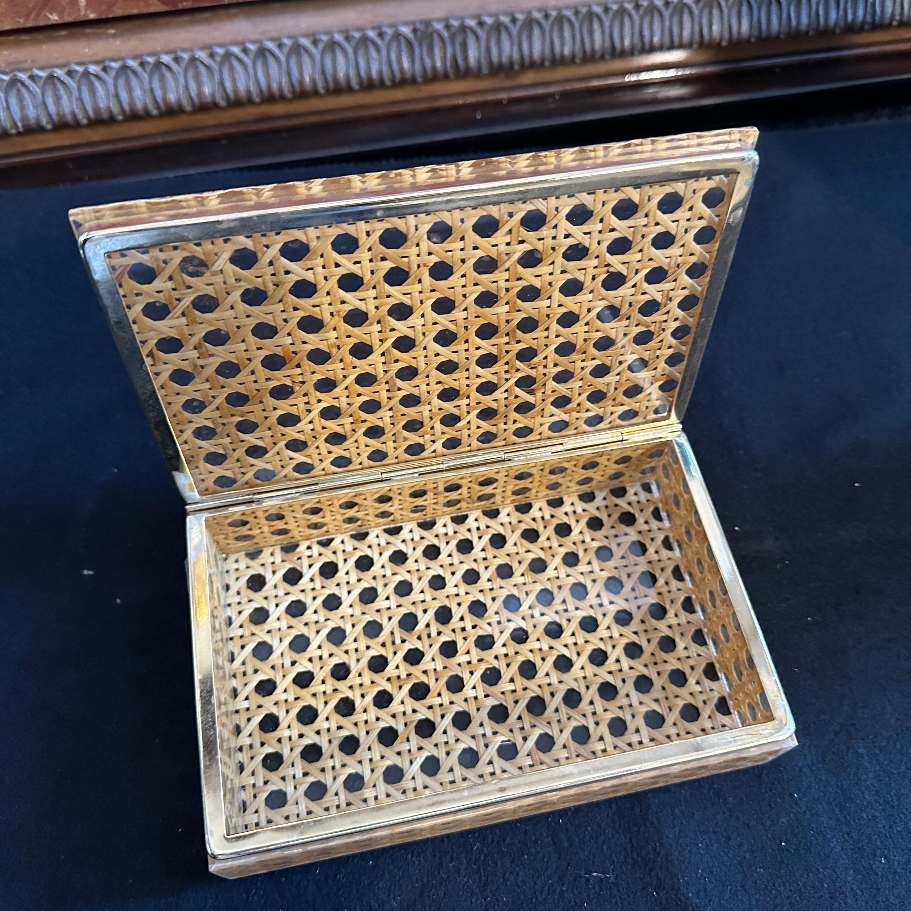 Brass 1980s Plexiglass and Vienna Straw Rectangular Box in the manner of Dior Home For Sale